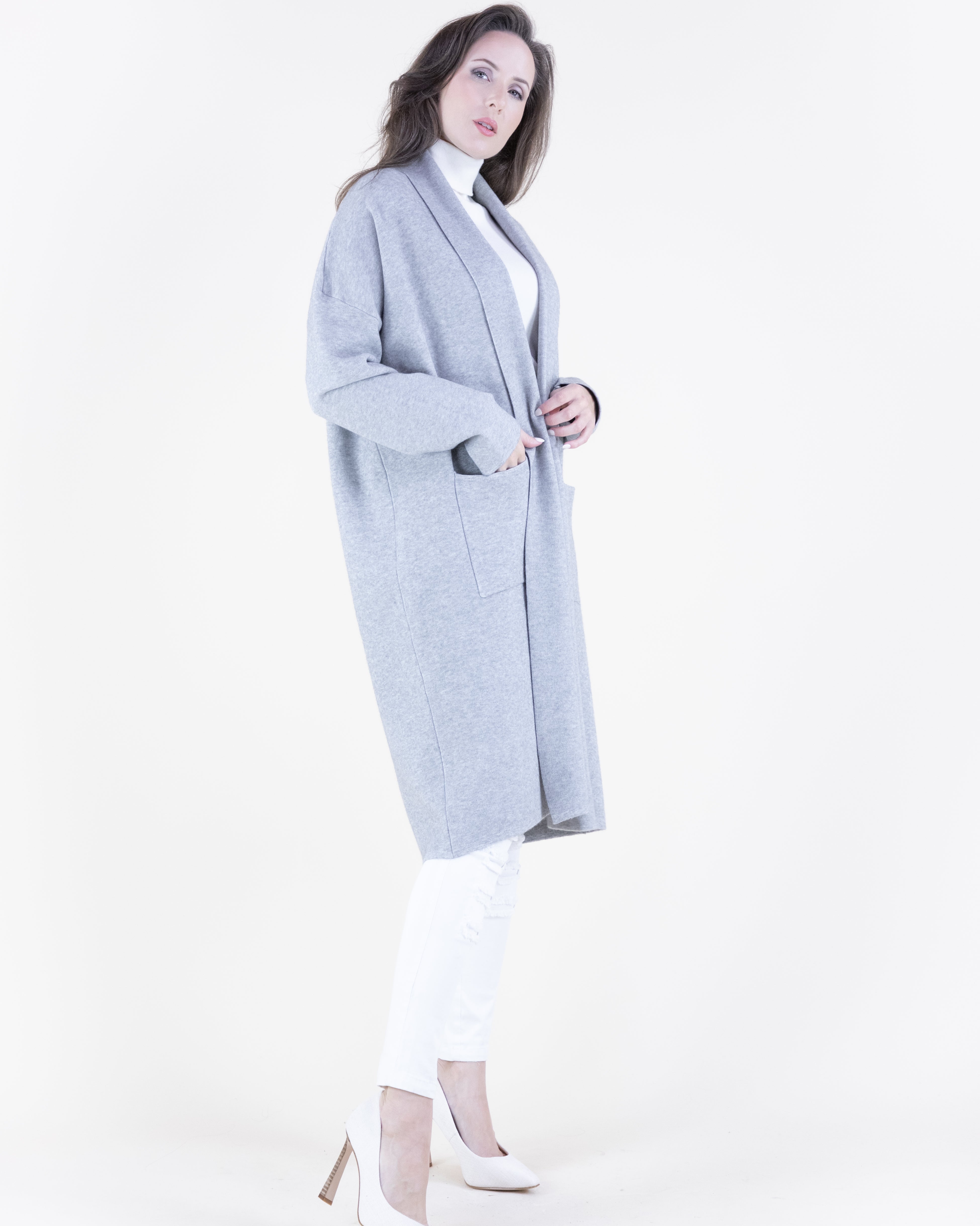 Shawl Collar Front Pockets Open Duster Cardigan - GRAY (S/M, L/XL) (Pack of 6)