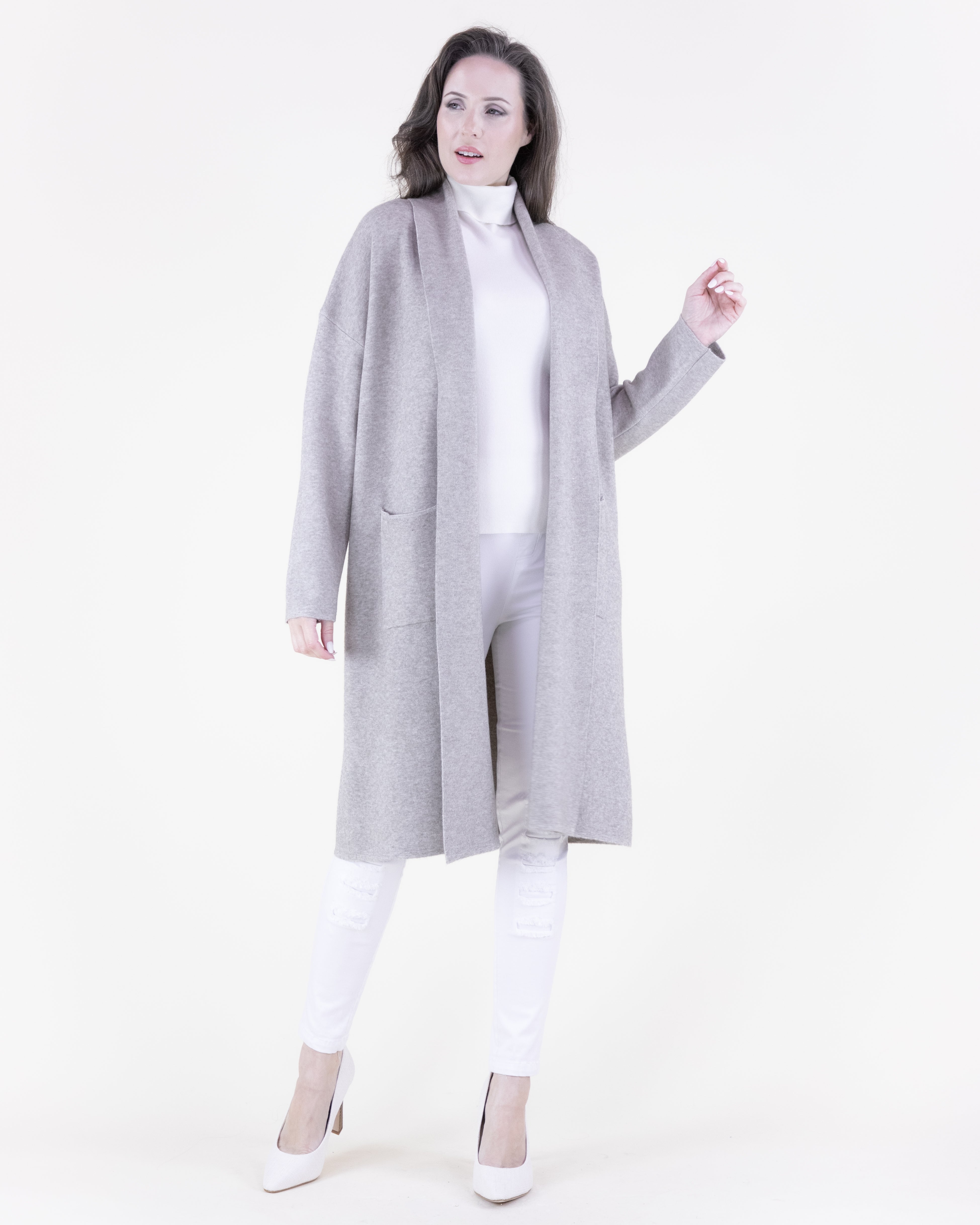 Shawl Collar Front Pockets Open Duster Cardigan - GRAY (S/M, L/XL) (Pack of 6)