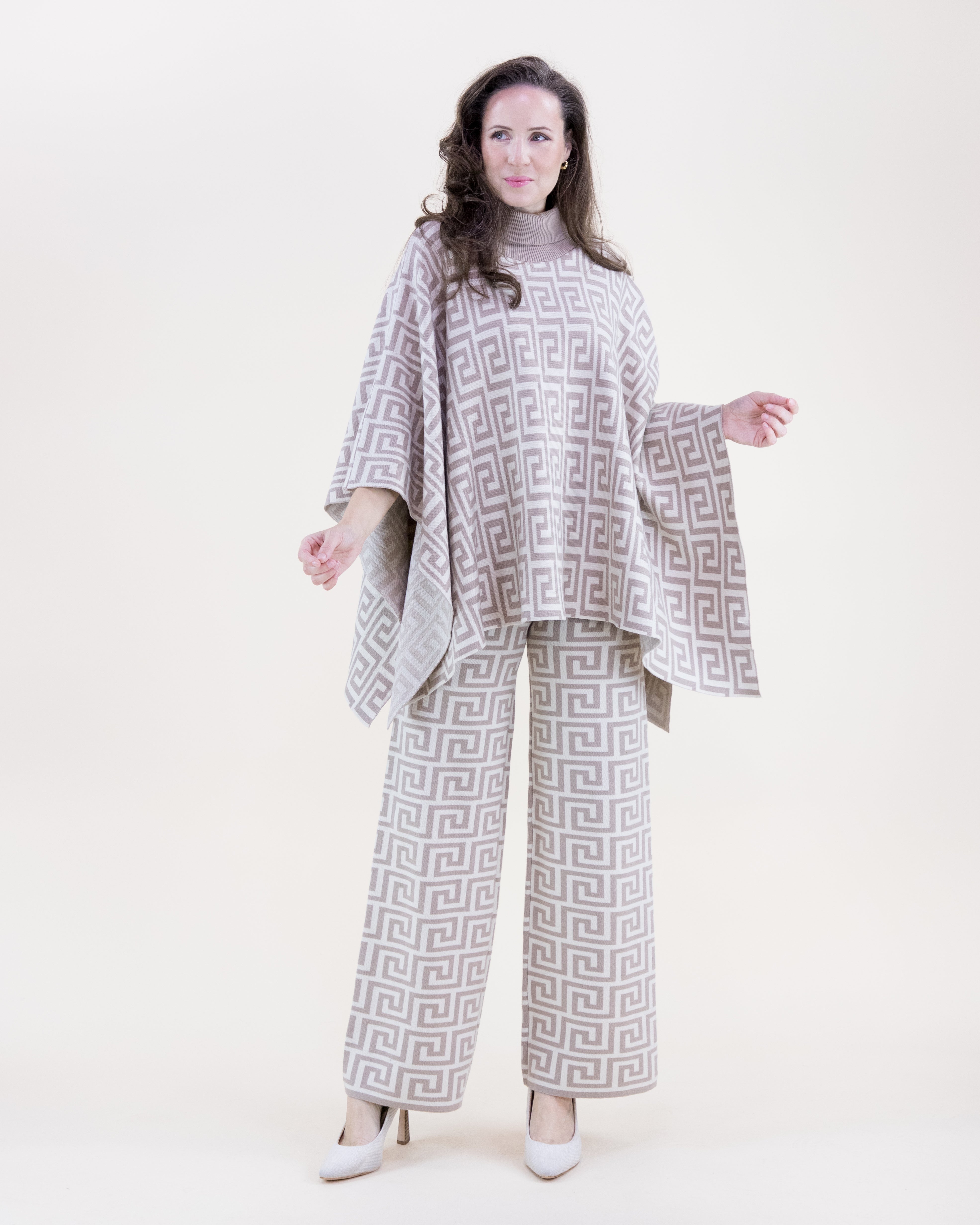 Greek Pattern High Waisted Wide Leg Pants - BEIGE (S/M, L/XL) (Pack of 6)