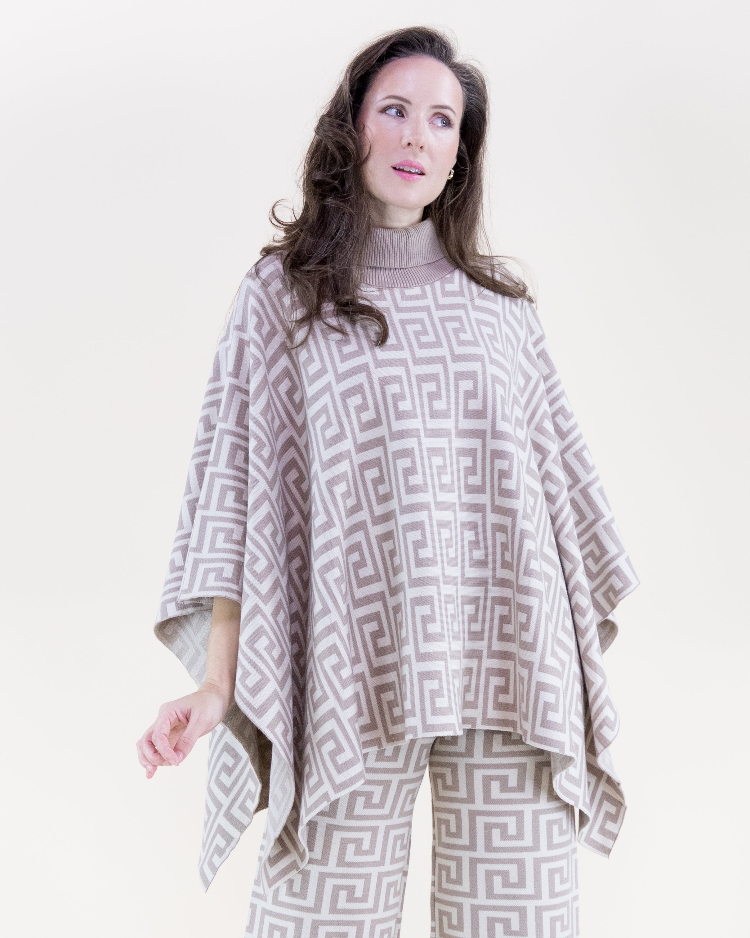 Greek Pattern Turtle Neck Poncho - BLACK WHITE (S/M, L/XL) (Pack of 6)