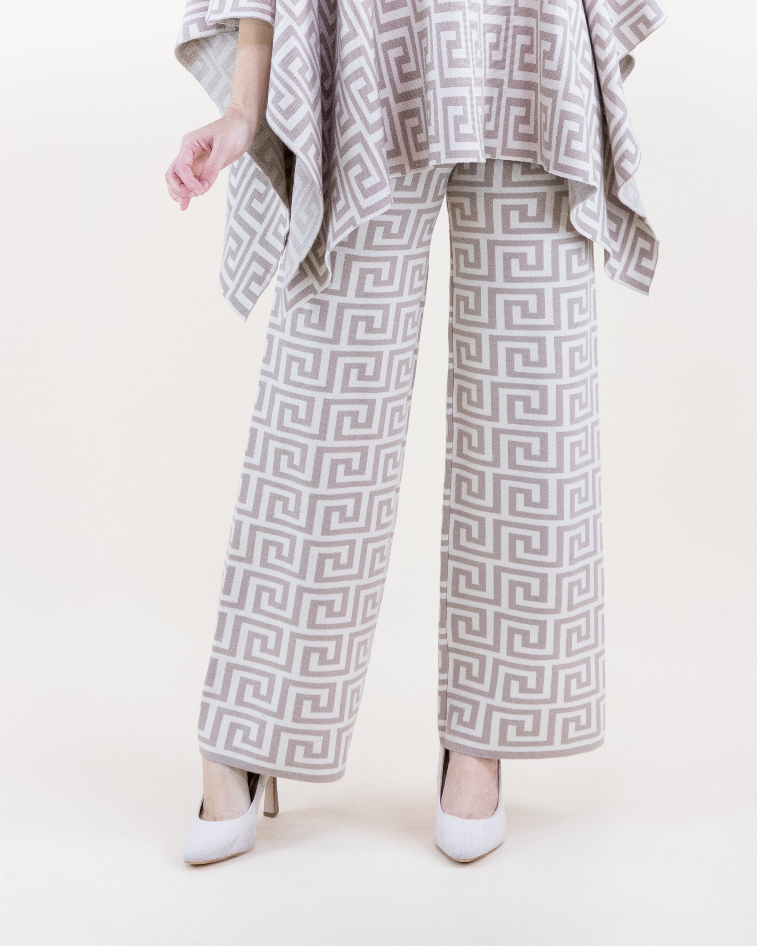 Greek Pattern High Waisted Wide Leg Pants - BLACK WHITE (S/M, L/XL) (Pack of 6)