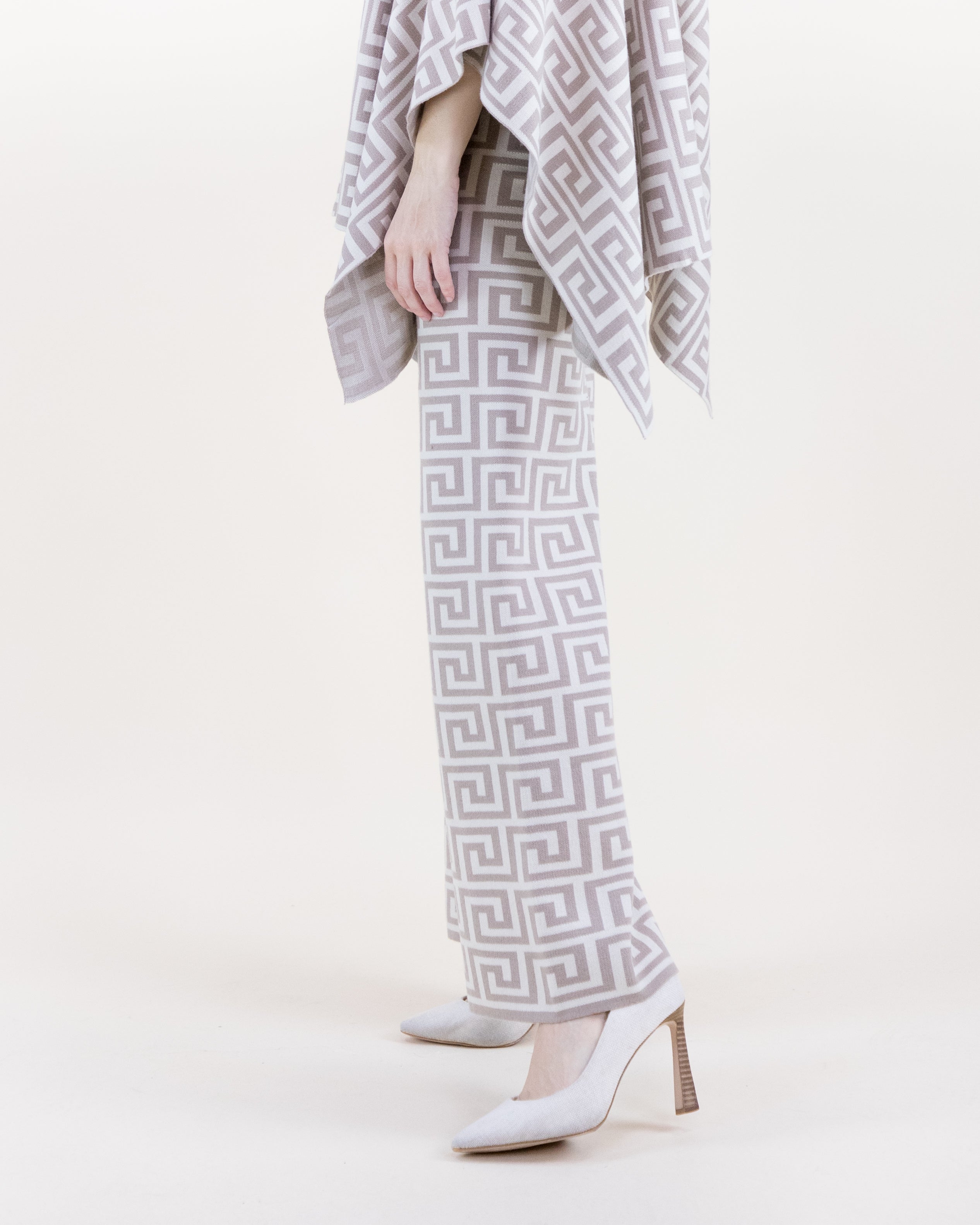 Greek Pattern High Waisted Wide Leg Pants - BEIGE (S/M, L/XL) (Pack of 6)