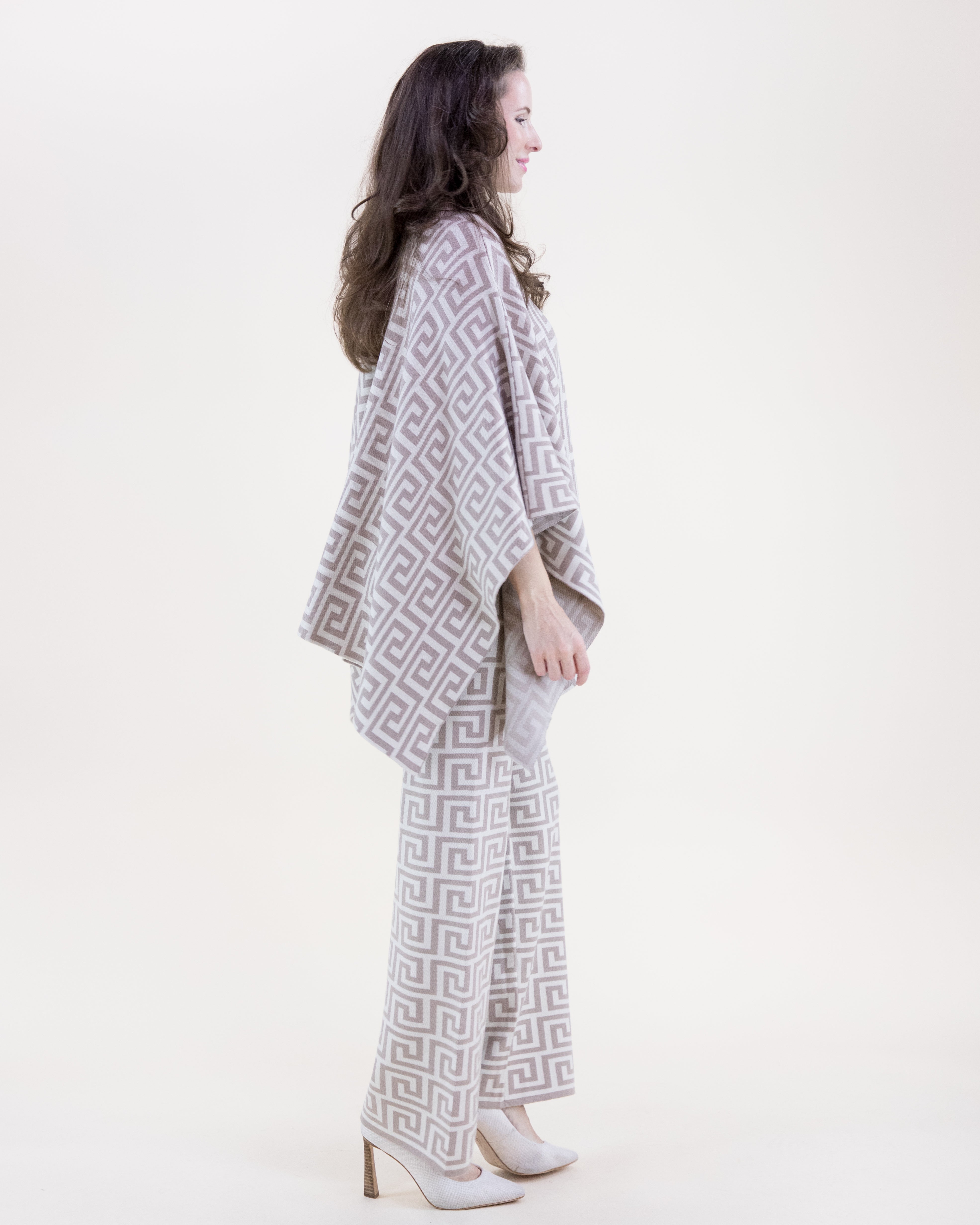 Greek Pattern Turtle Neck Poncho - BEIGE (S/M, L/XL) (Pack of 6)