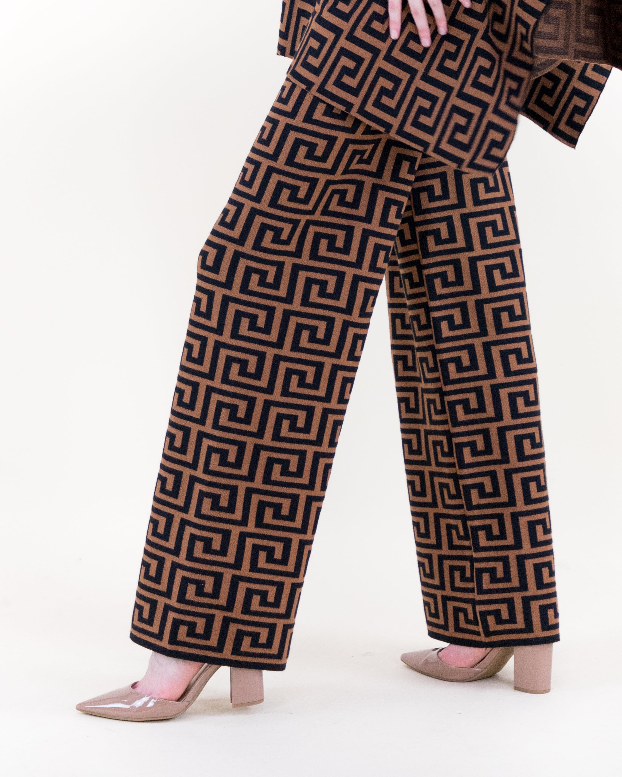 Greek Pattern High Waisted Wide Leg Pants - GRAY (S/M, L/XL) (Pack of 6)