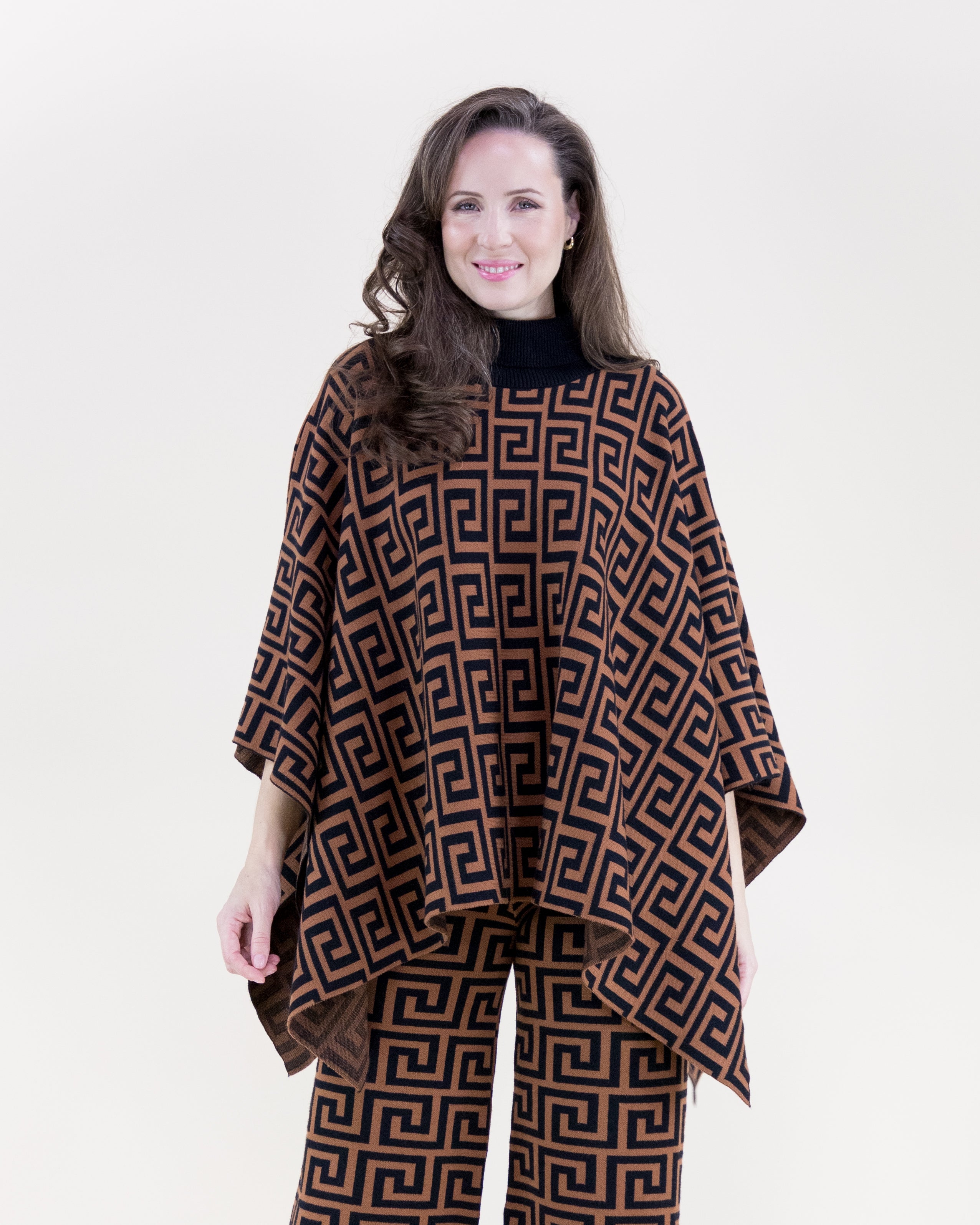 Greek Pattern Turtle Neck Poncho - BLACK WHITE (S/M, L/XL) (Pack of 6)