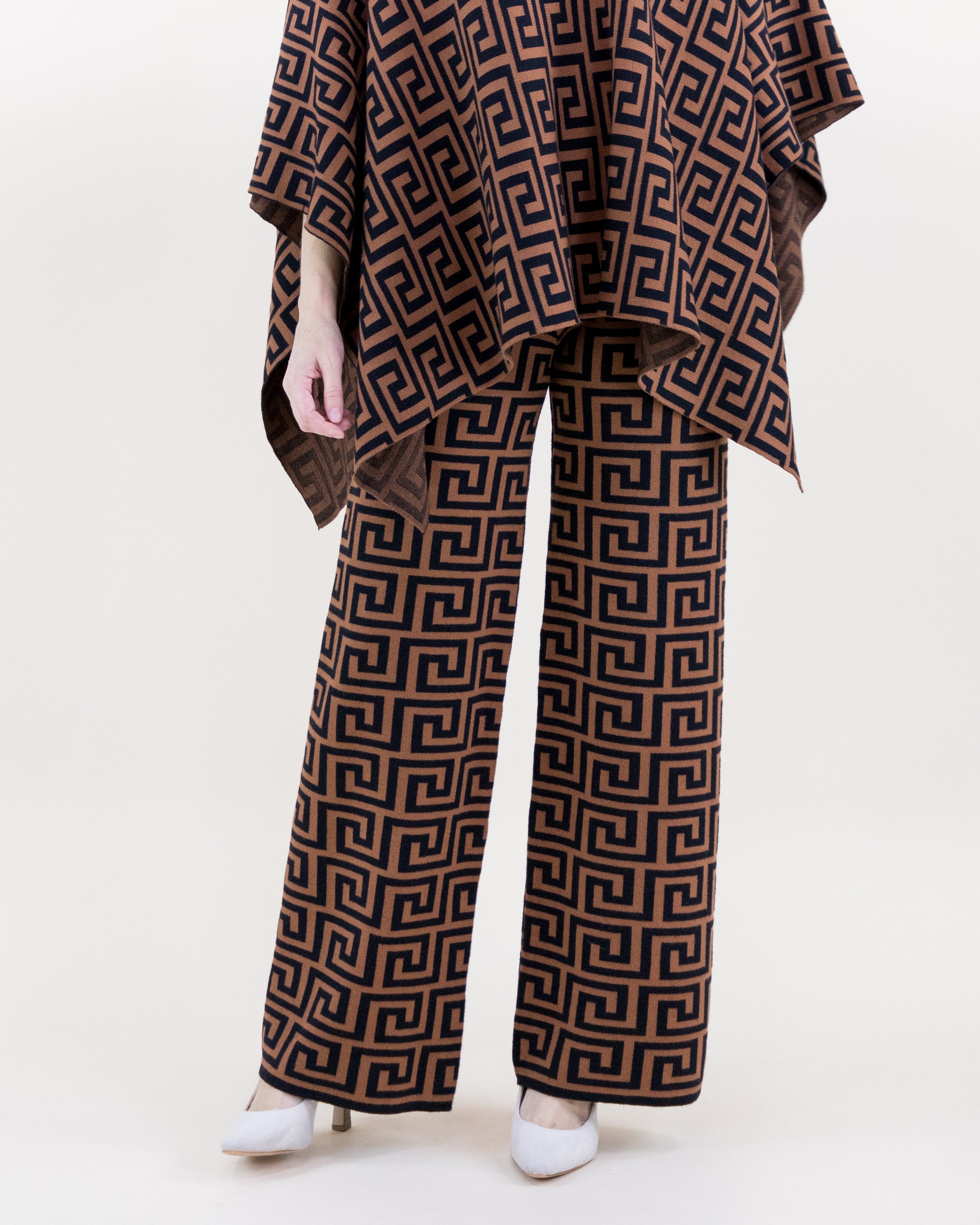 Greek Pattern High Waisted Wide Leg Pants - BLACK WHITE (S/M, L/XL) (Pack of 6)