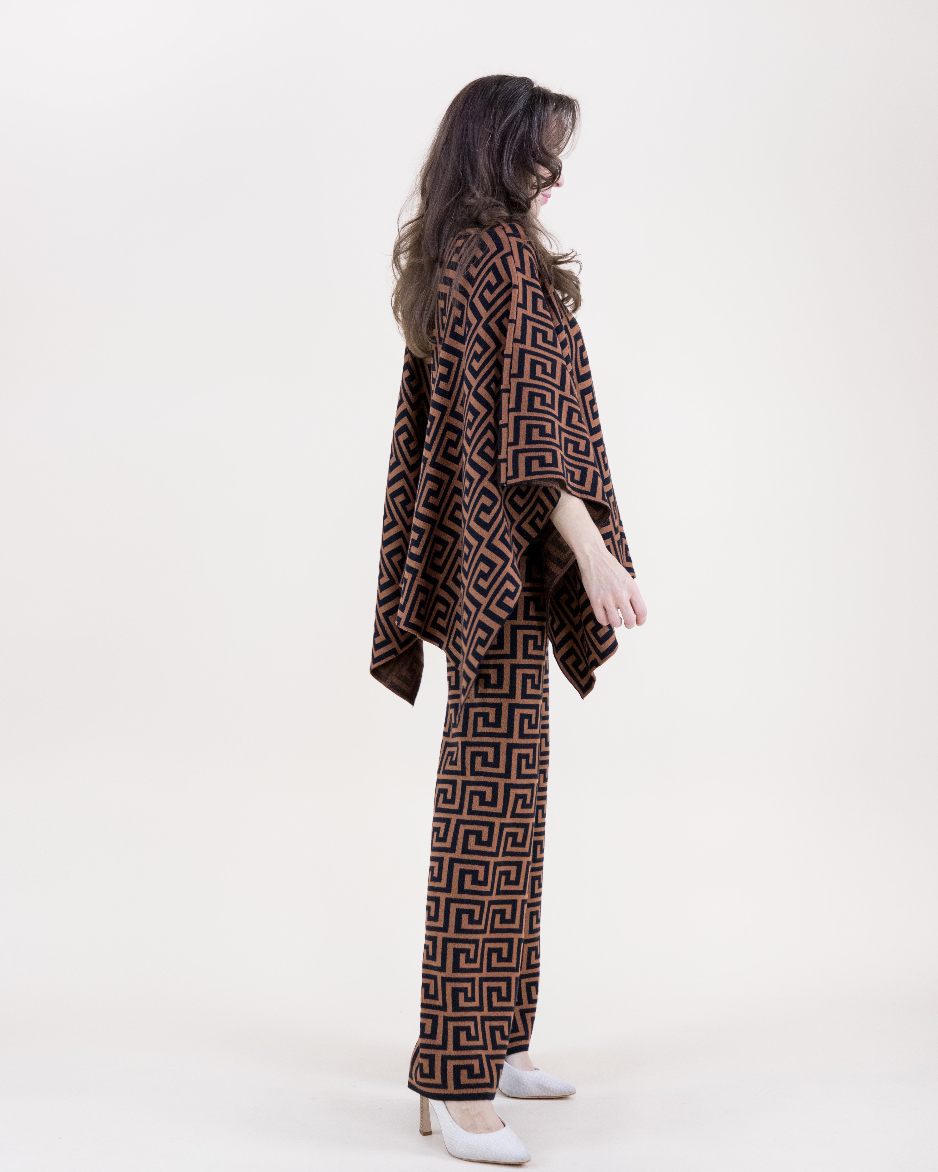 Greek Pattern High Waisted Wide Leg Pants - BLACK CAMEL (S/M, L/XL) (Pack of 6)