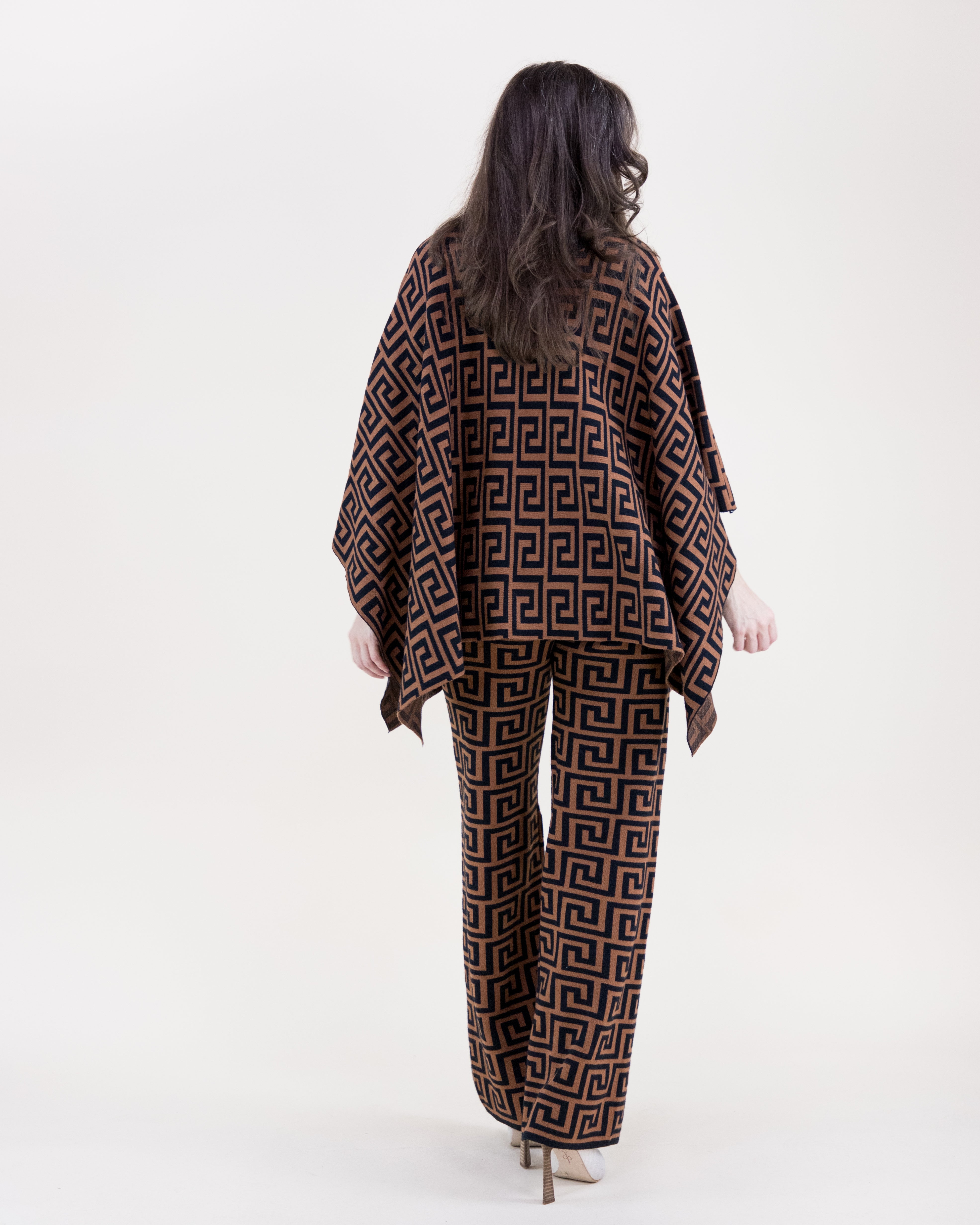 Greek Pattern High Waisted Wide Leg Pants - BLACK CAMEL (S/M, L/XL) (Pack of 6)