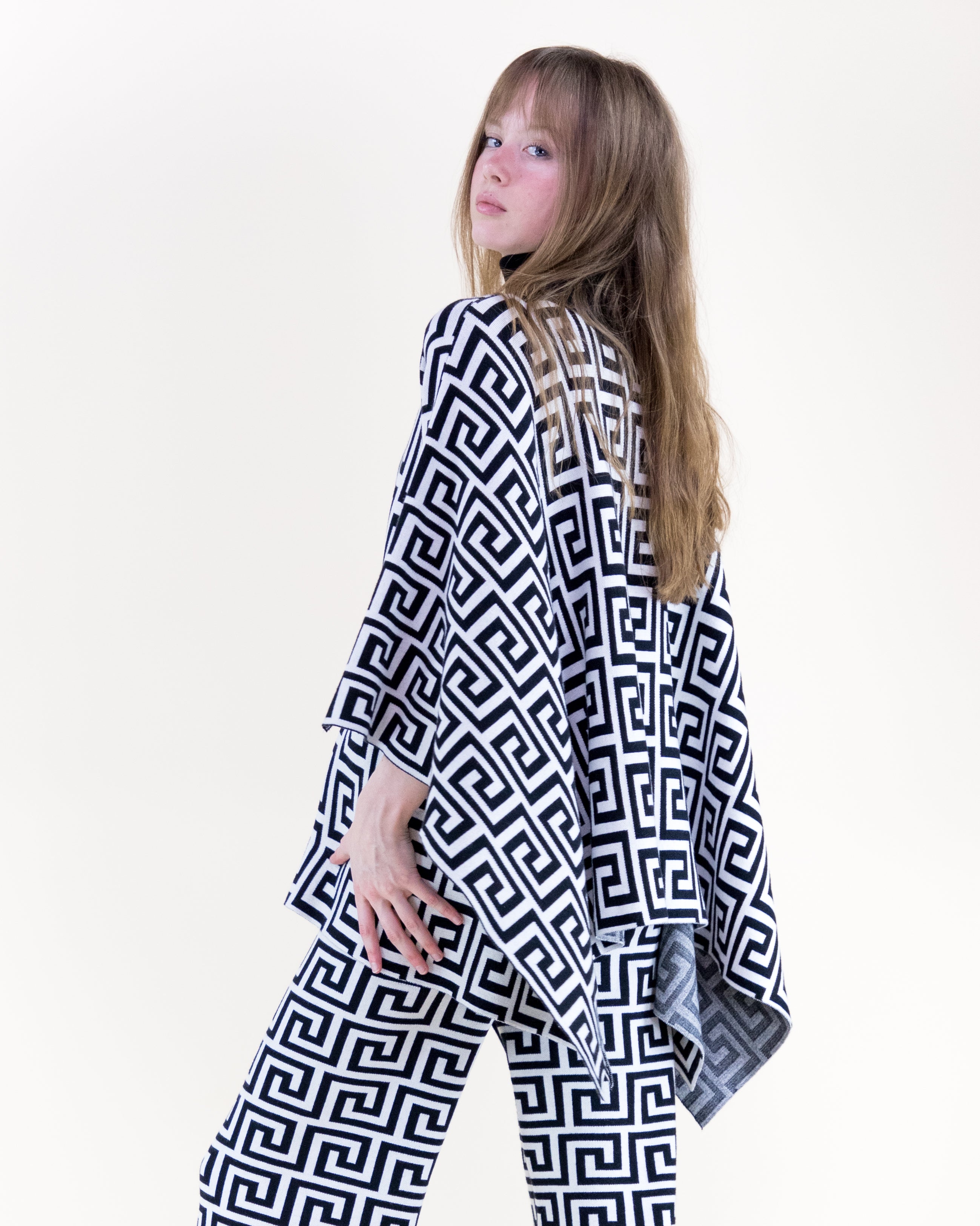 Greek Pattern Turtle Neck Poncho - GRAY (S/M, L/XL) (Pack of 6)