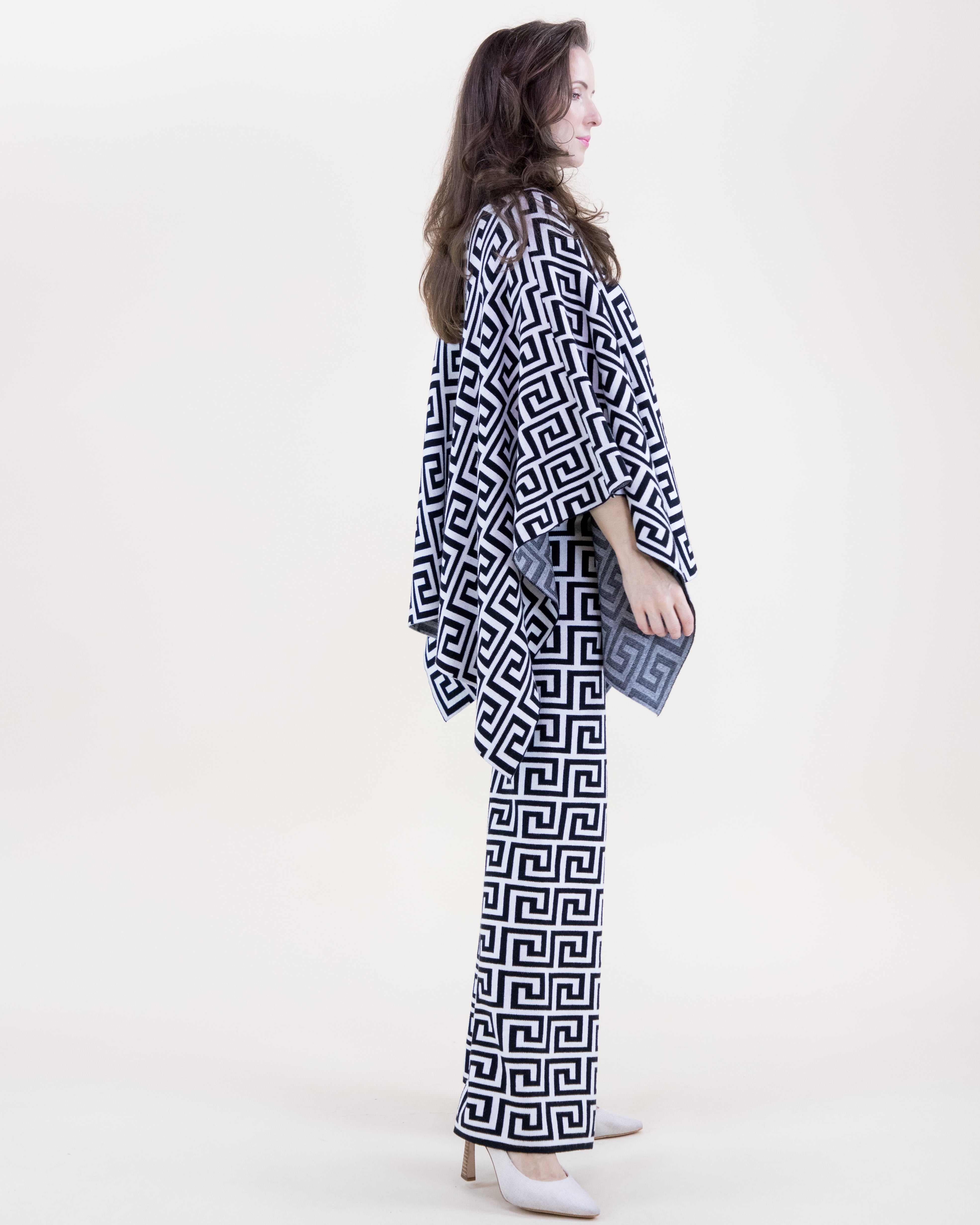 Greek Pattern High Waisted Wide Leg Pants - BLACK WHITE (S/M, L/XL) (Pack of 6)