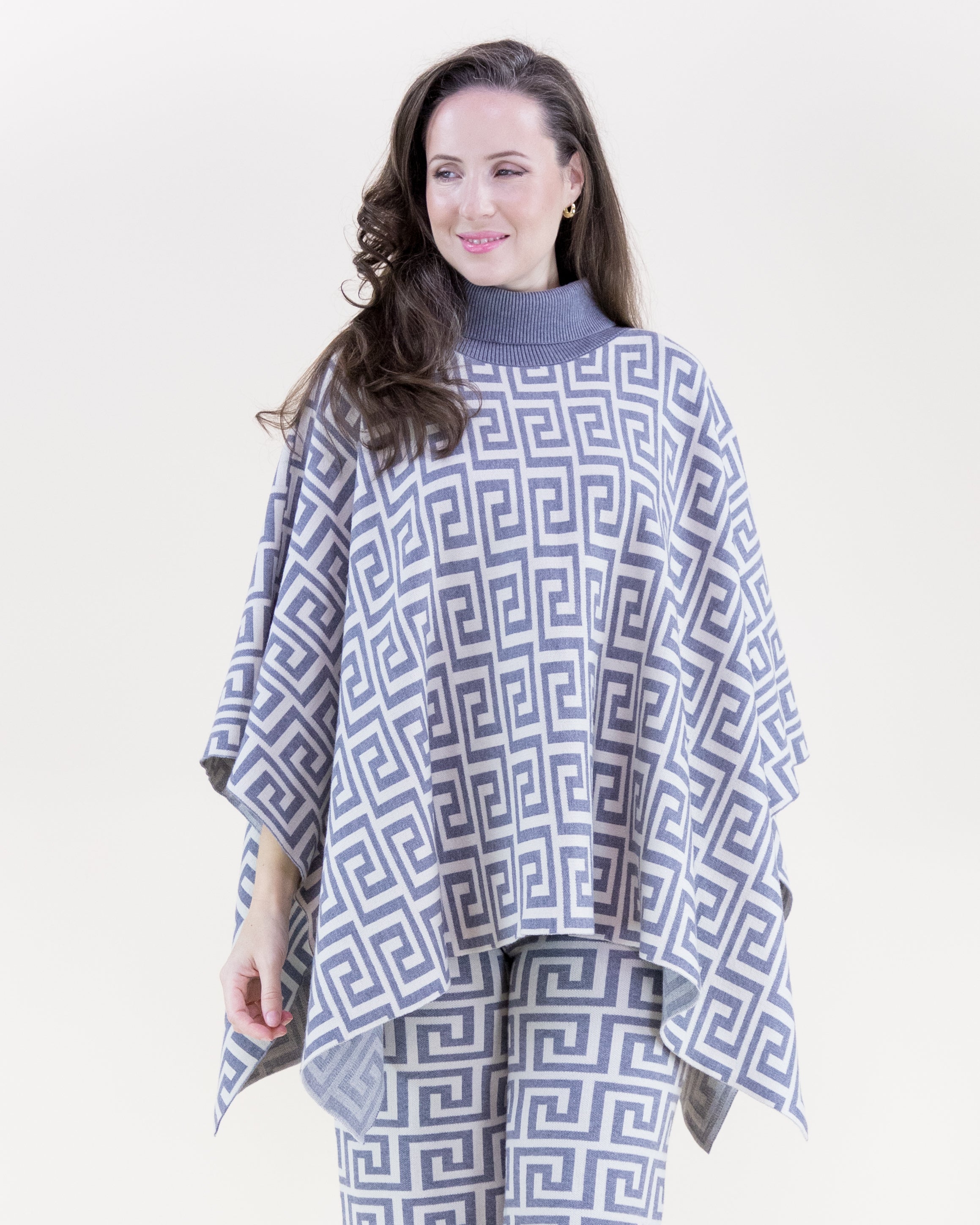 Greek Pattern Turtle Neck Poncho - BEIGE (S/M, L/XL) (Pack of 6)