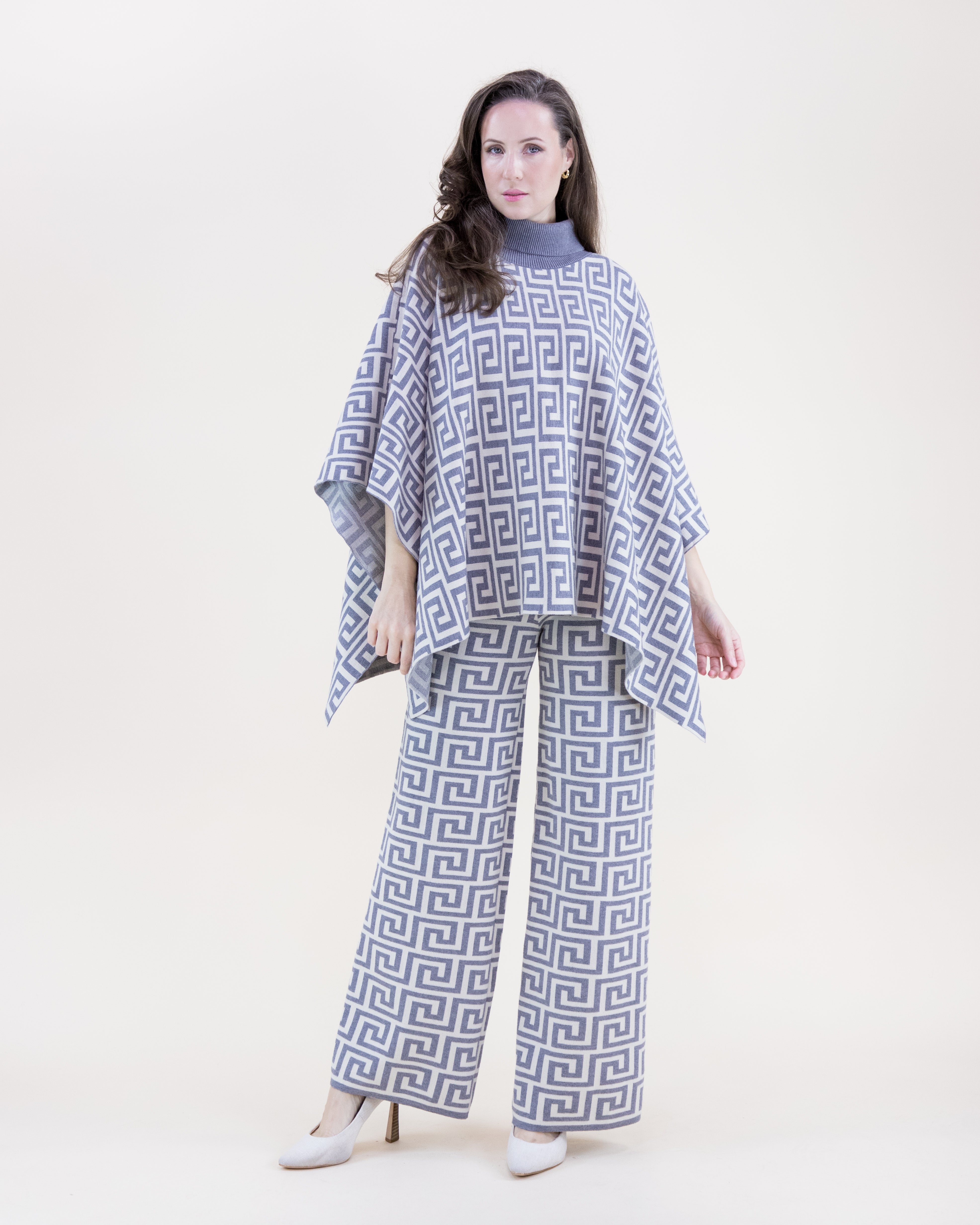 Greek Pattern Turtle Neck Poncho - GRAY (S/M, L/XL) (Pack of 6)