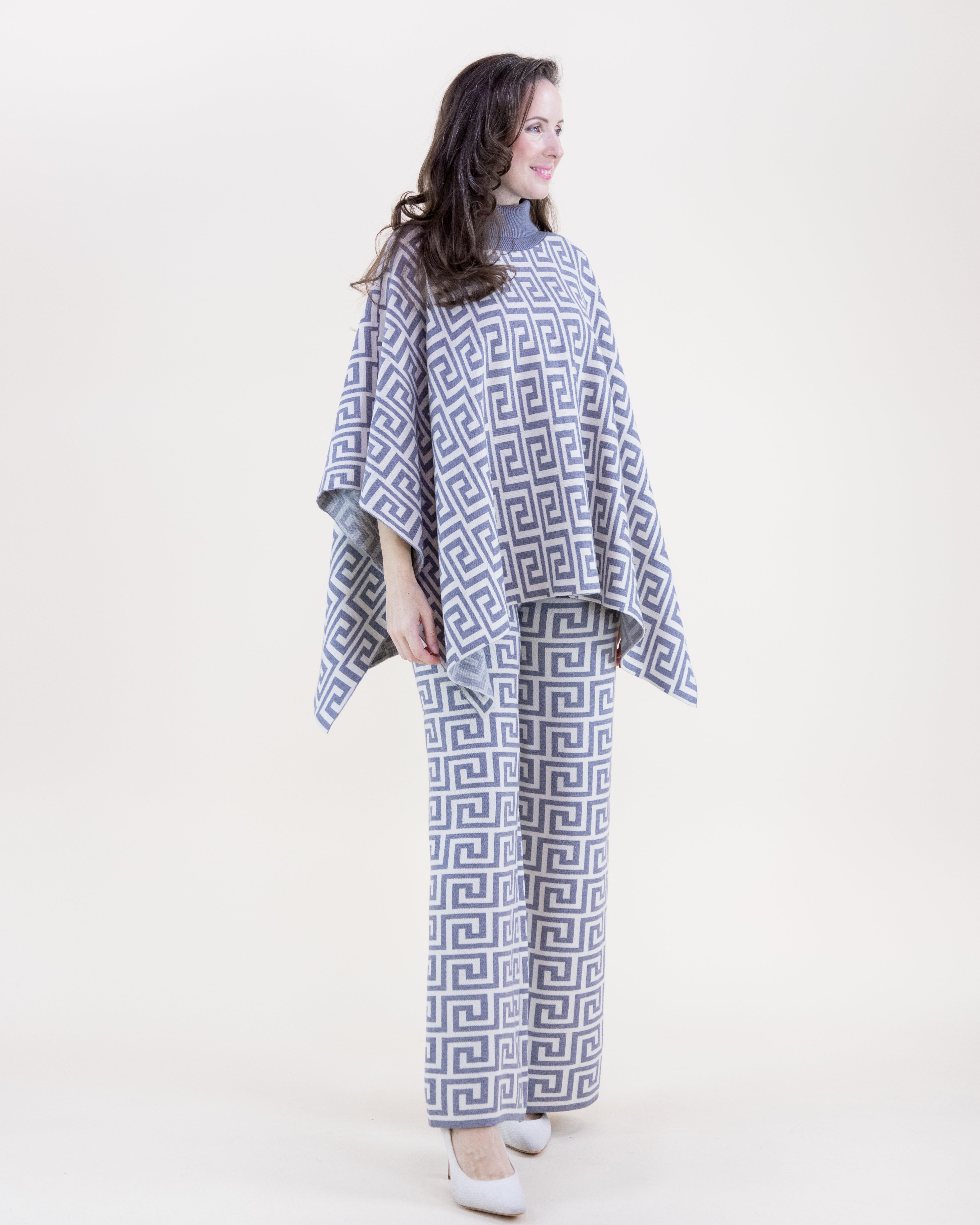 Greek Pattern Turtle Neck Poncho - GRAY (S/M, L/XL) (Pack of 6)