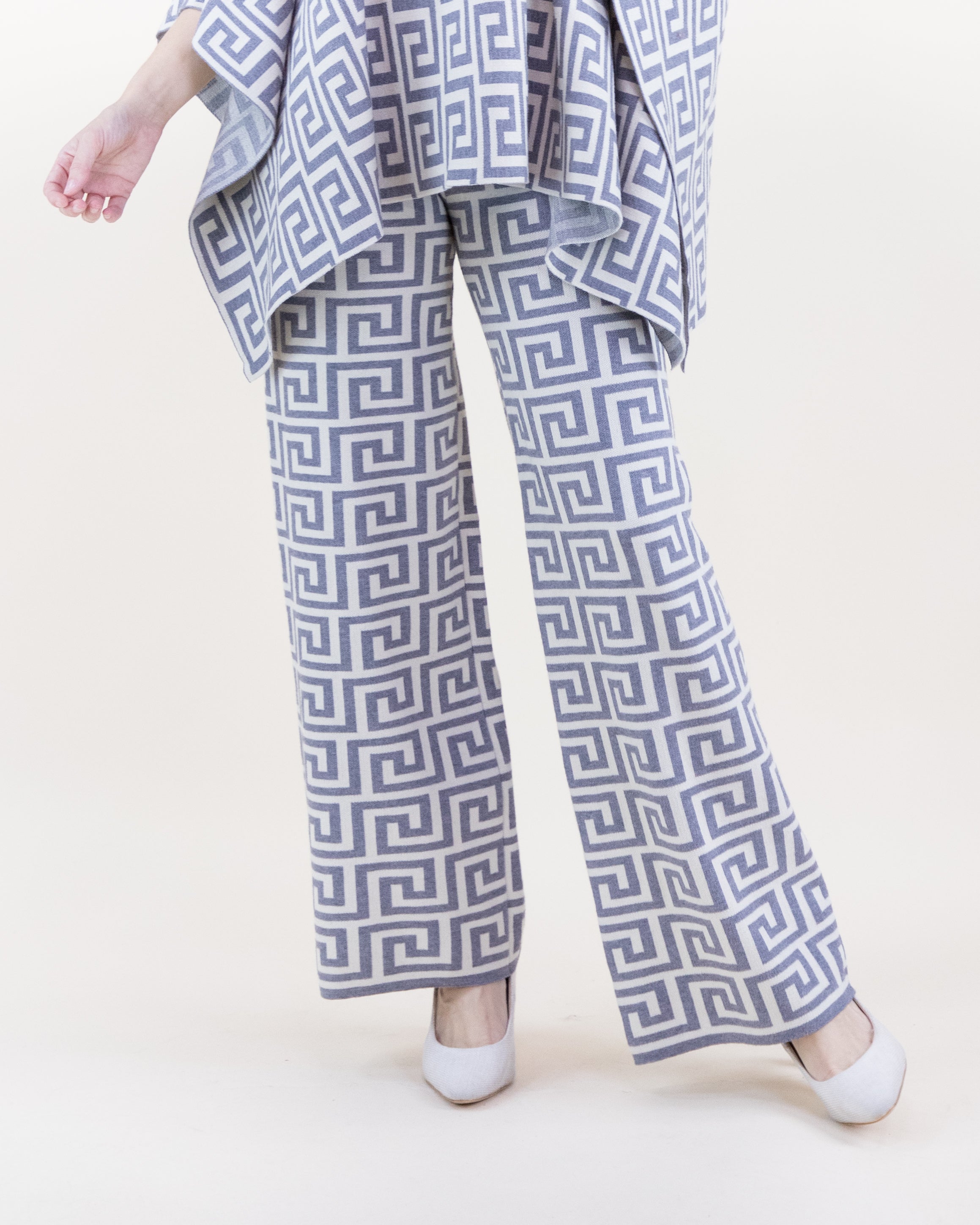Greek Pattern High Waisted Wide Leg Pants - BLACK WHITE (S/M, L/XL) (Pack of 6)