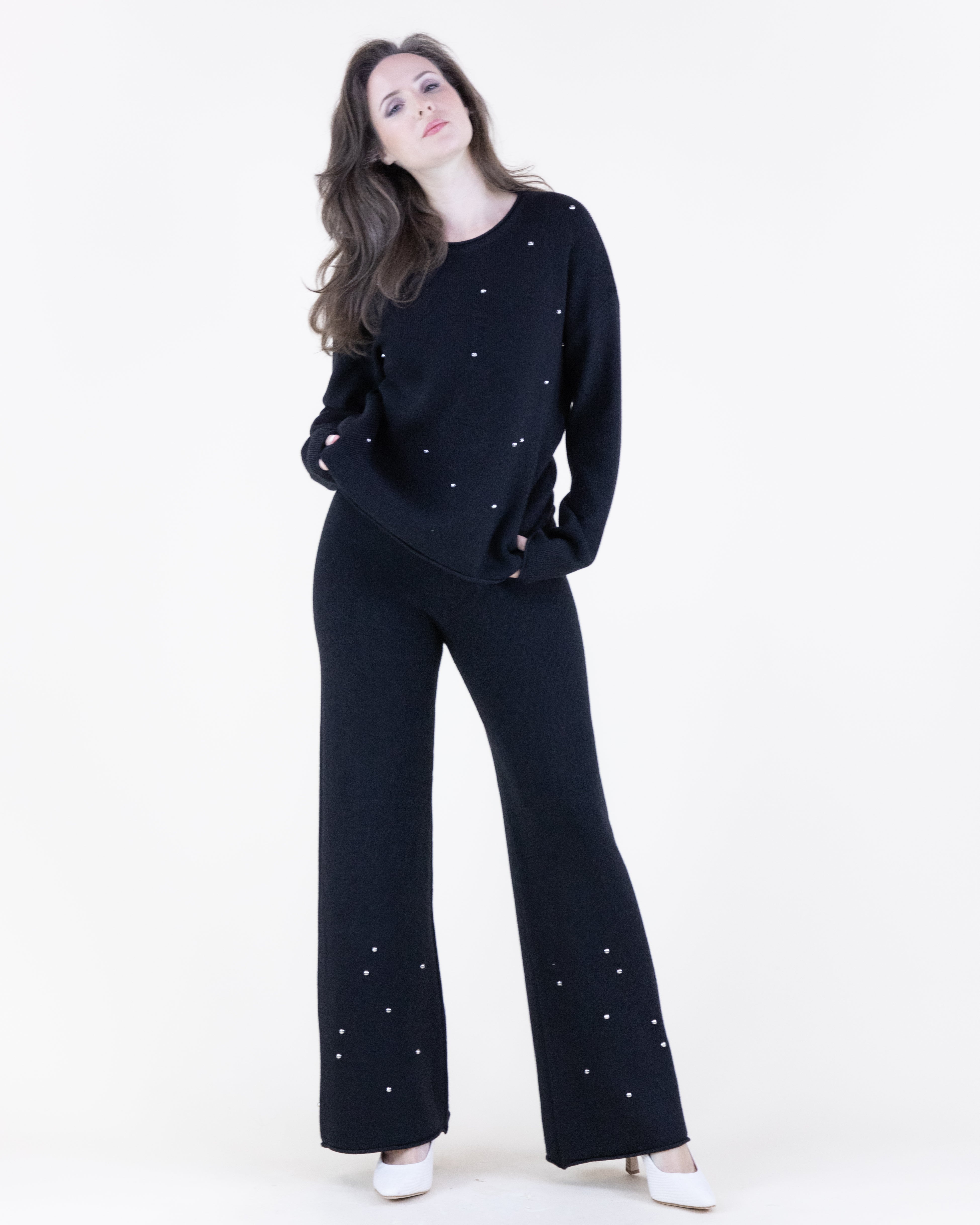 Crew Neck Embellished Rolled Hem Sweater - KHAKI (S/M, L/XL) (Pack of 6)