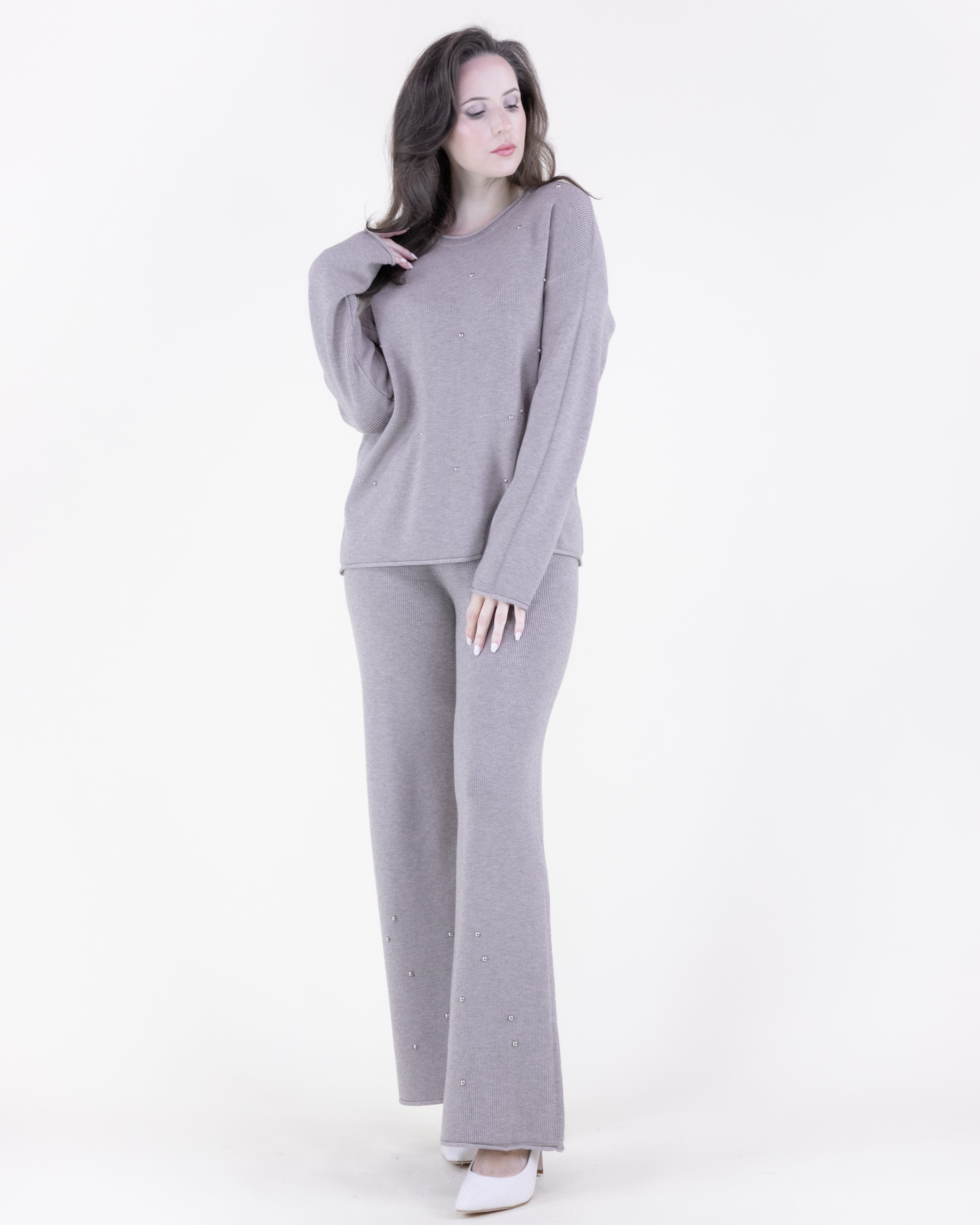 Crew Neck Embellished Rolled Hem Sweater - KHAKI (S/M, L/XL) (Pack of 6)