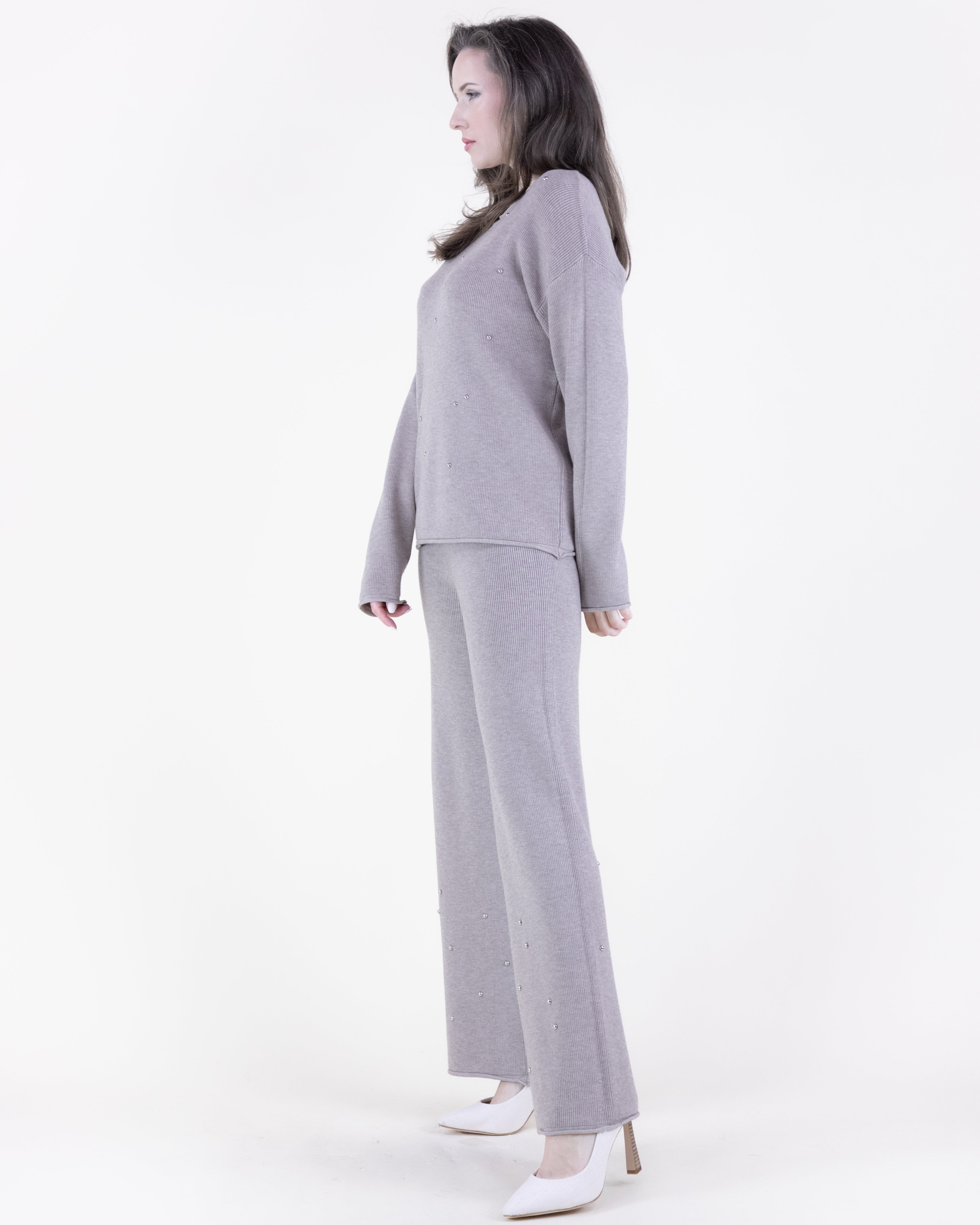 Crew Neck Embellished Rolled Hem Sweater - KHAKI (S/M, L/XL) (Pack of 6)