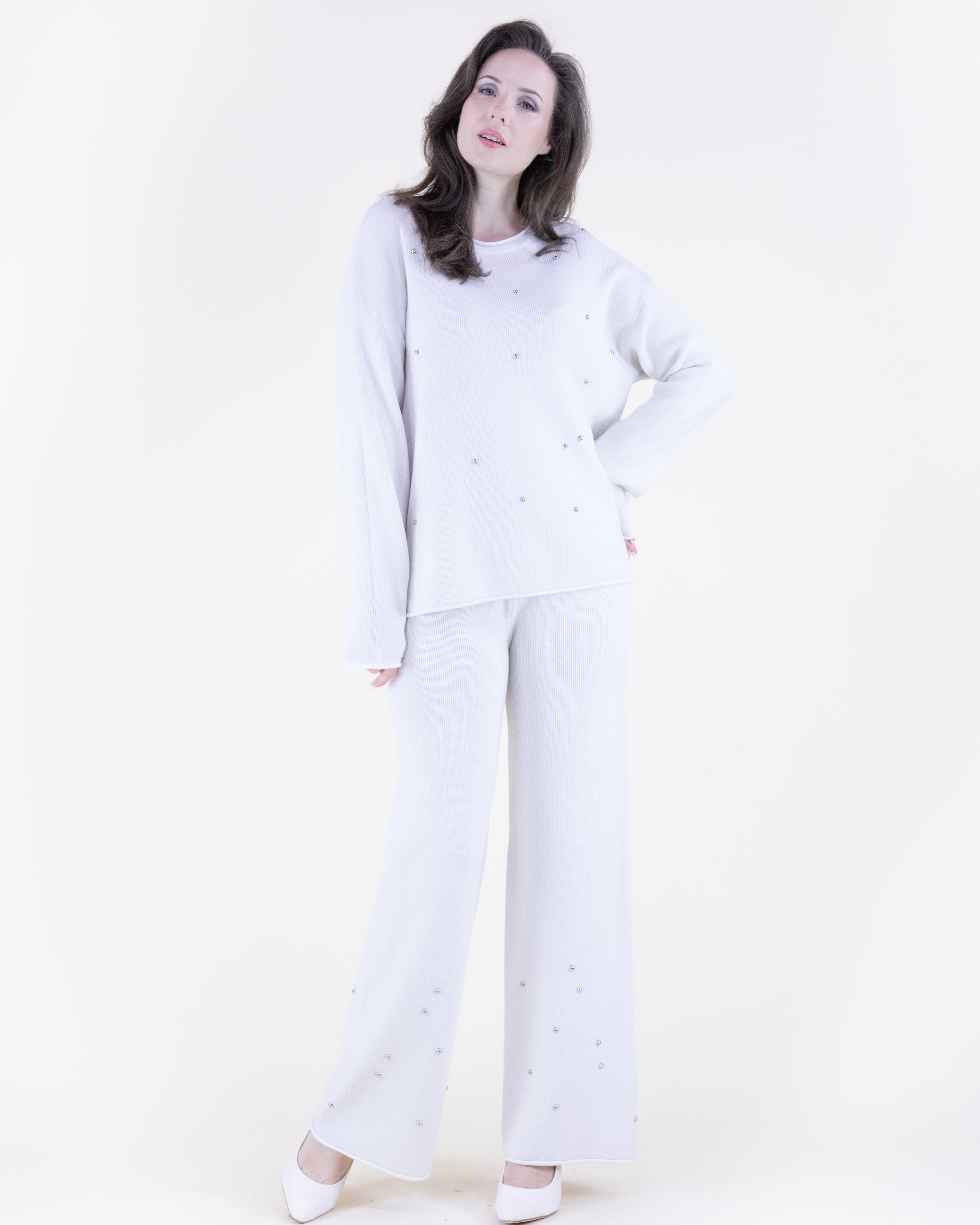 Crew Neck Embellished Rolled Hem Sweater - KHAKI (S/M, L/XL) (Pack of 6)