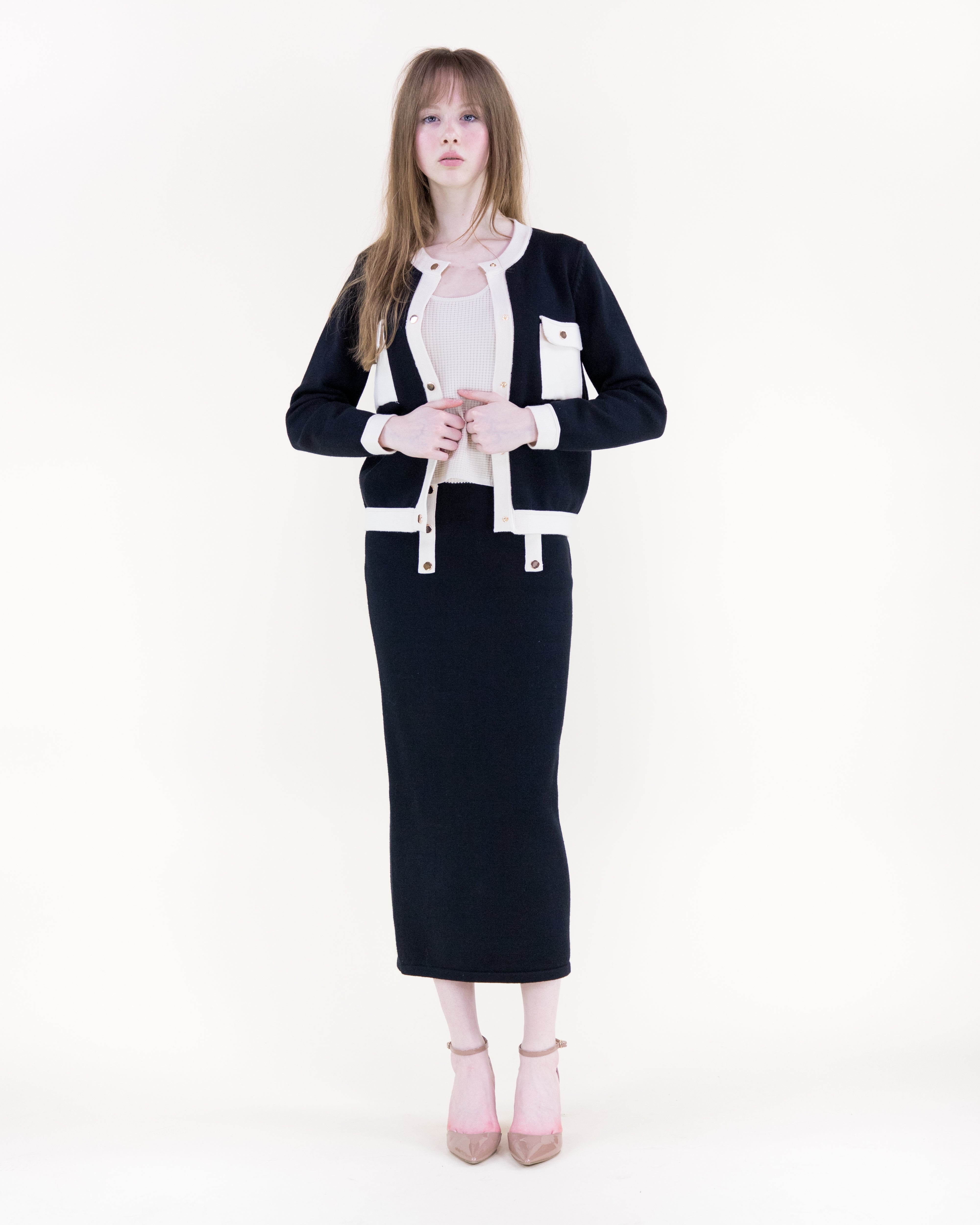 Color Blocked Front Pockets Boxy Cardigan - BLACK (S/M, L/XL) (Pack of 6)