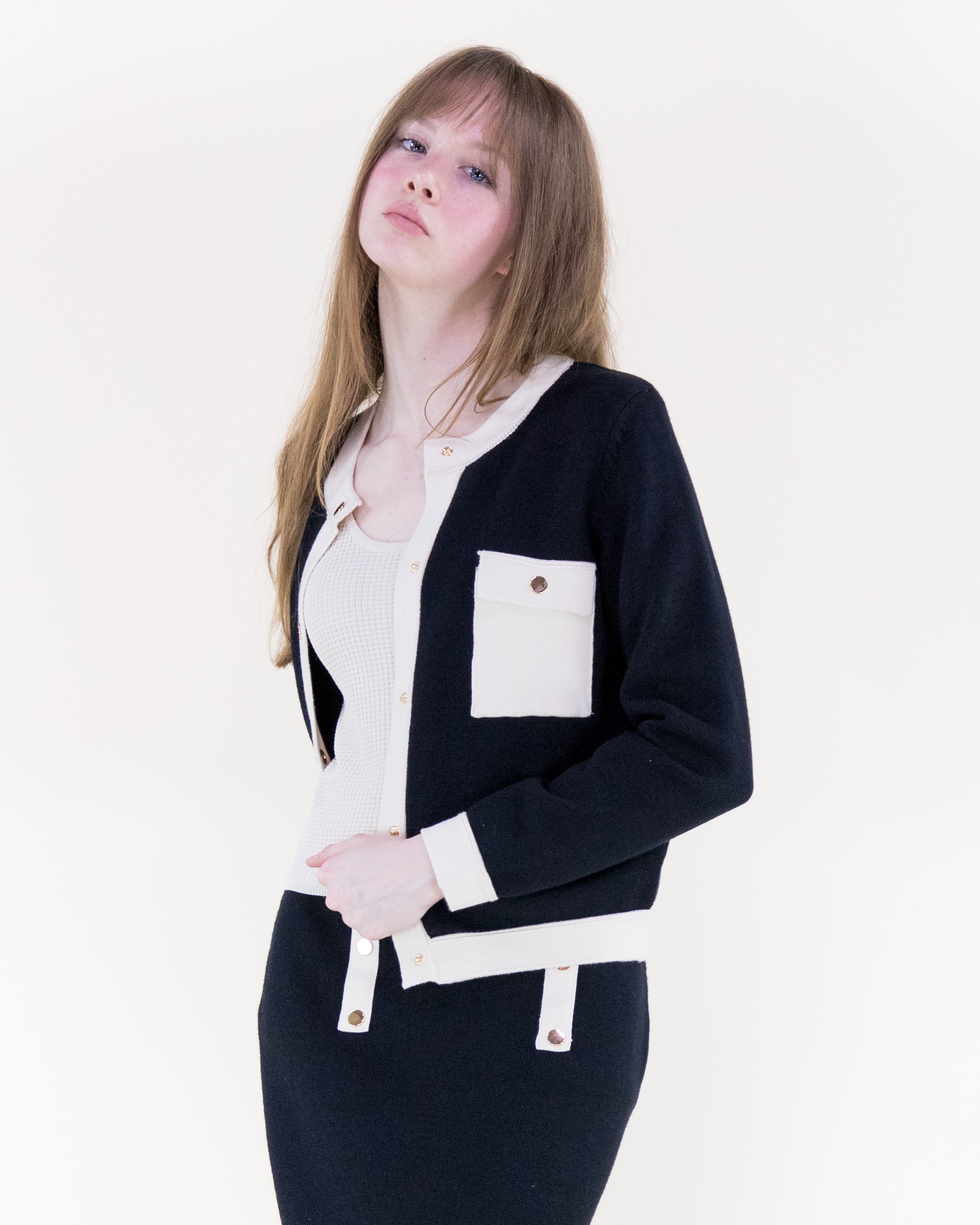 Color Blocked Front Pockets Boxy Cardigan - BLACK (S/M, L/XL) (Pack of 6)
