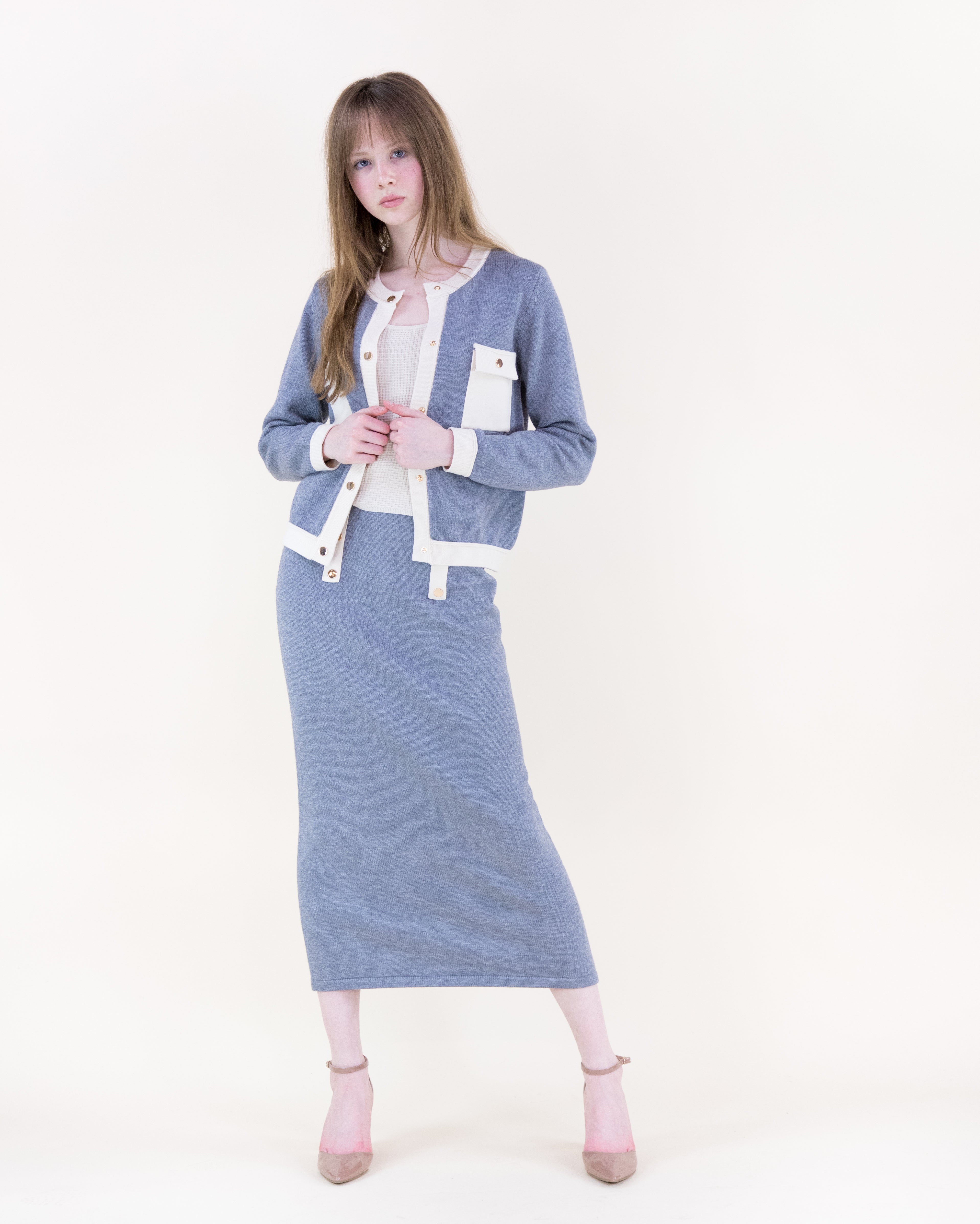 Color Blocked Front Pockets Boxy Cardigan - GRAY (S/M, L/XL) (Pack of 6)