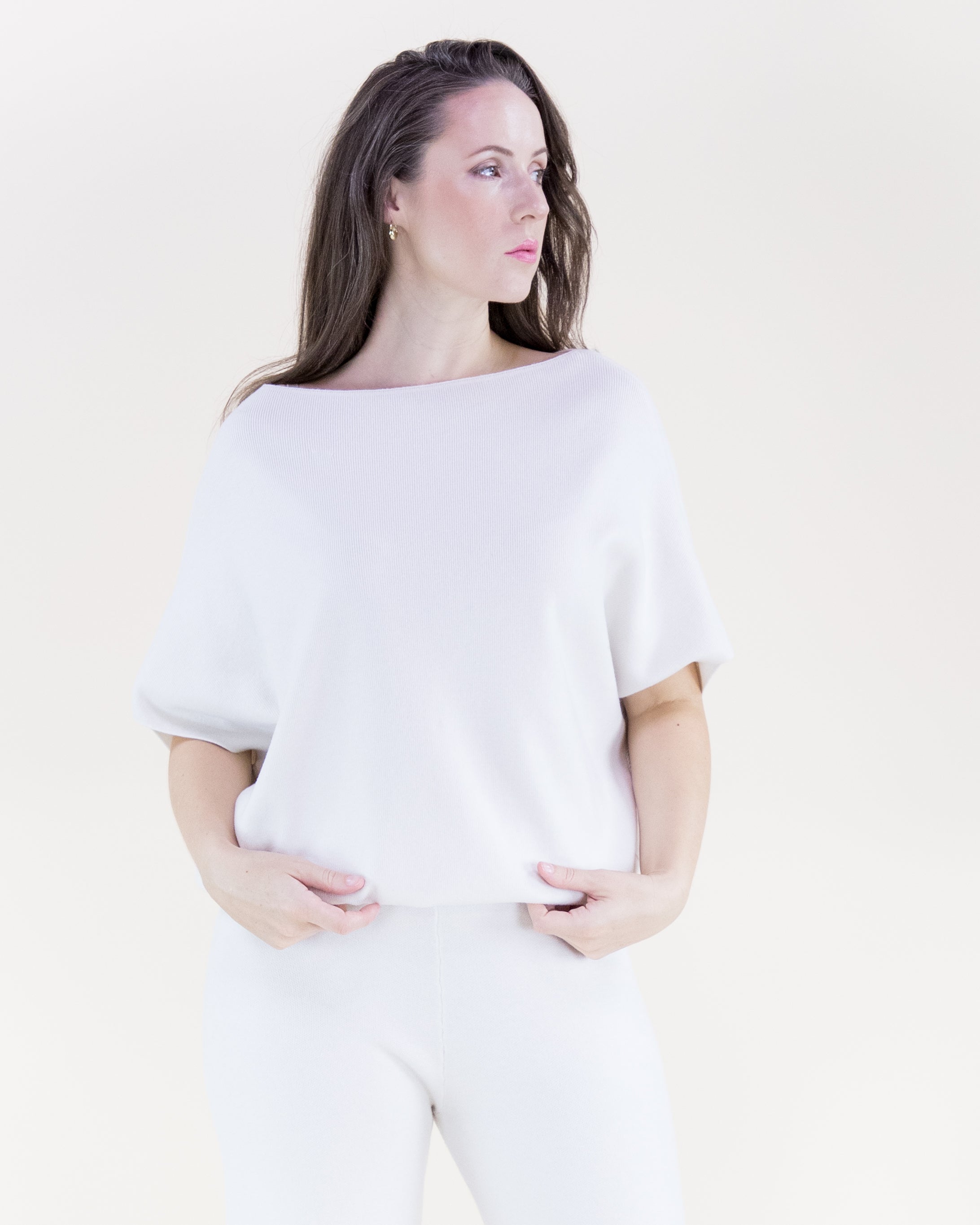 Classy Boat Neck Bat Wing Top - WHITE (S/M, L/XL) (Pack of 6)