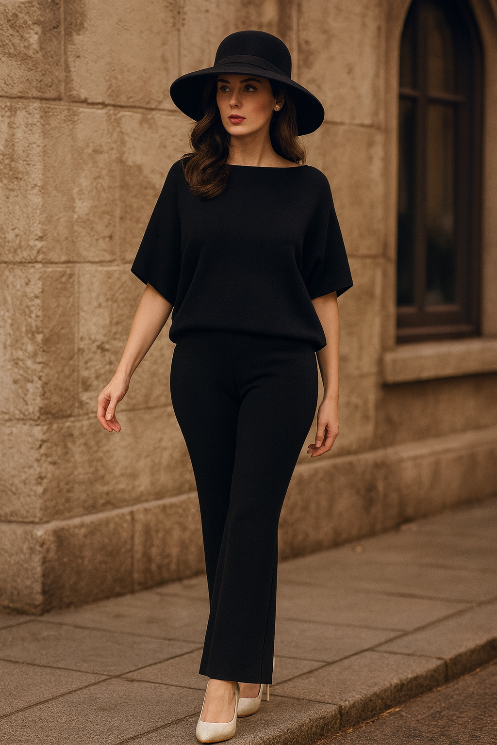 Classy Boat Neck Bat Wing Top - BLACK (S/M, L/XL) (Pack of 6)