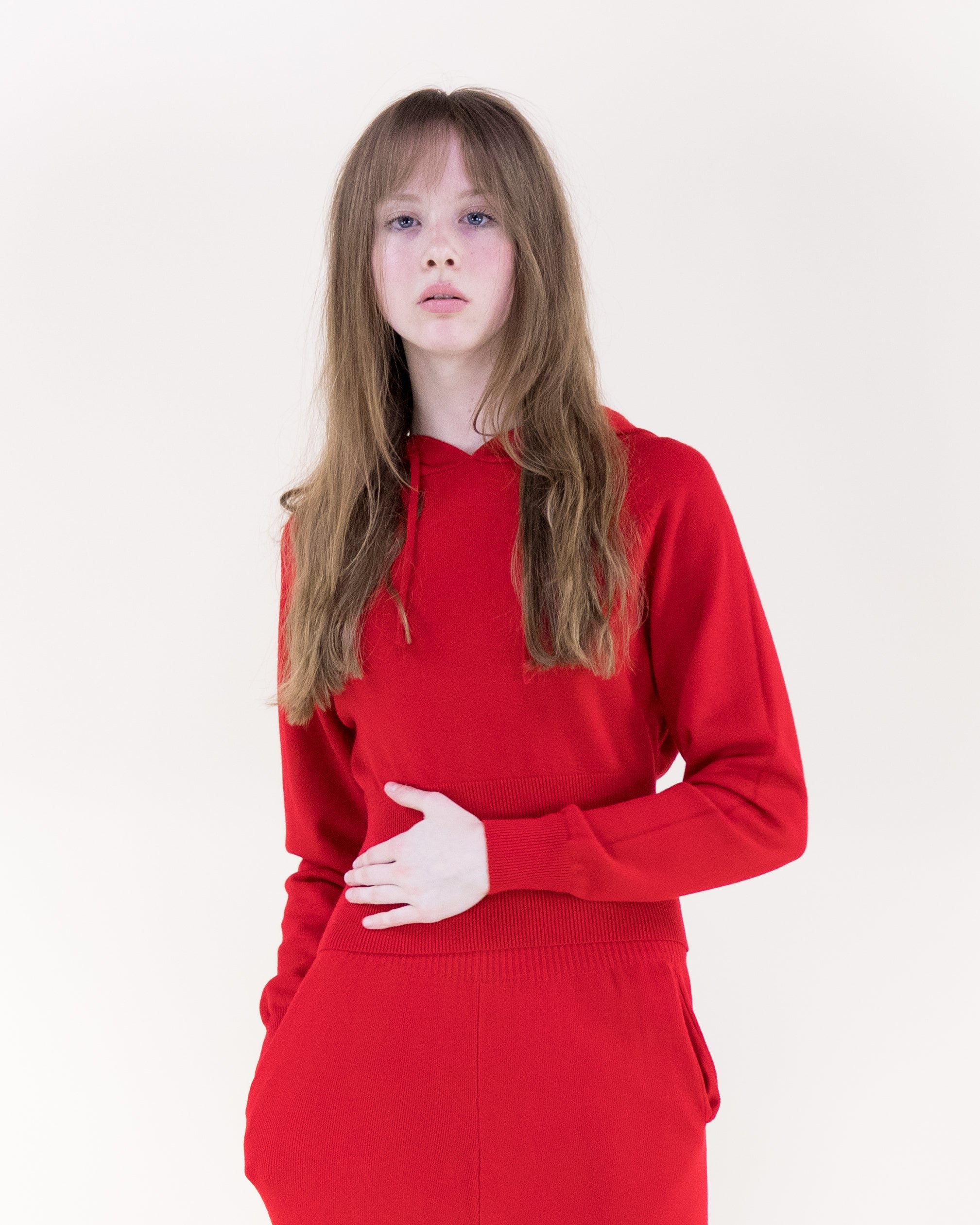 Soft Ribbed Waist Fitted Hoodie - RED (S/M, L/XL) (Pack of 6)