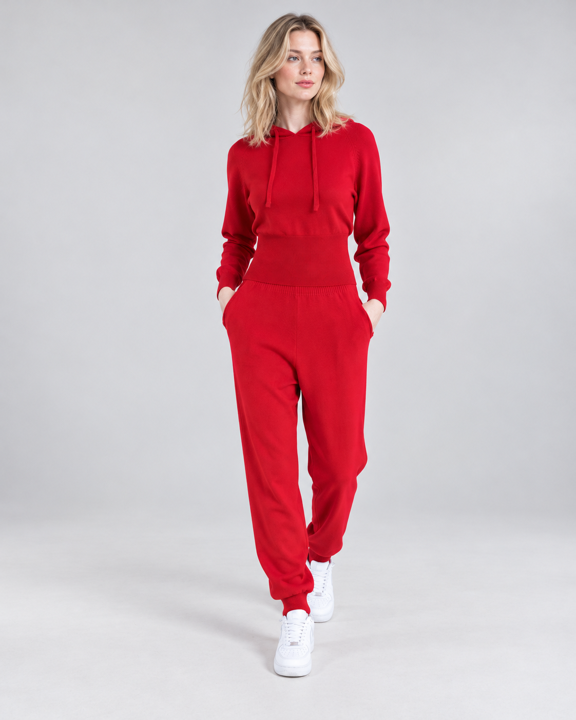 Soft Ribbed Waist Fitted Hoodie - RED (S/M, L/XL) (Pack of 6)