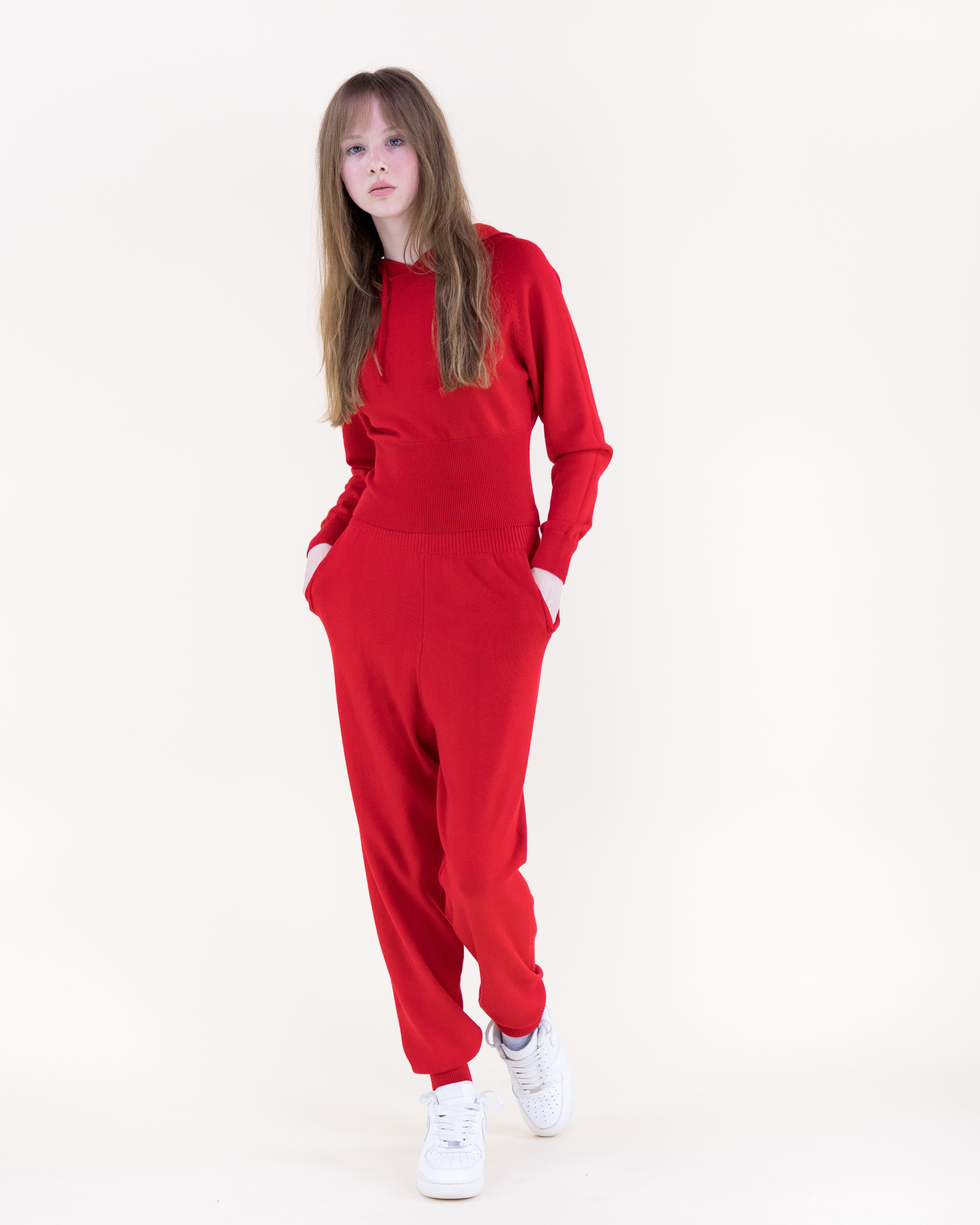 Soft Ribbed Waist Fitted Hoodie - RED (S/M, L/XL) (Pack of 6)