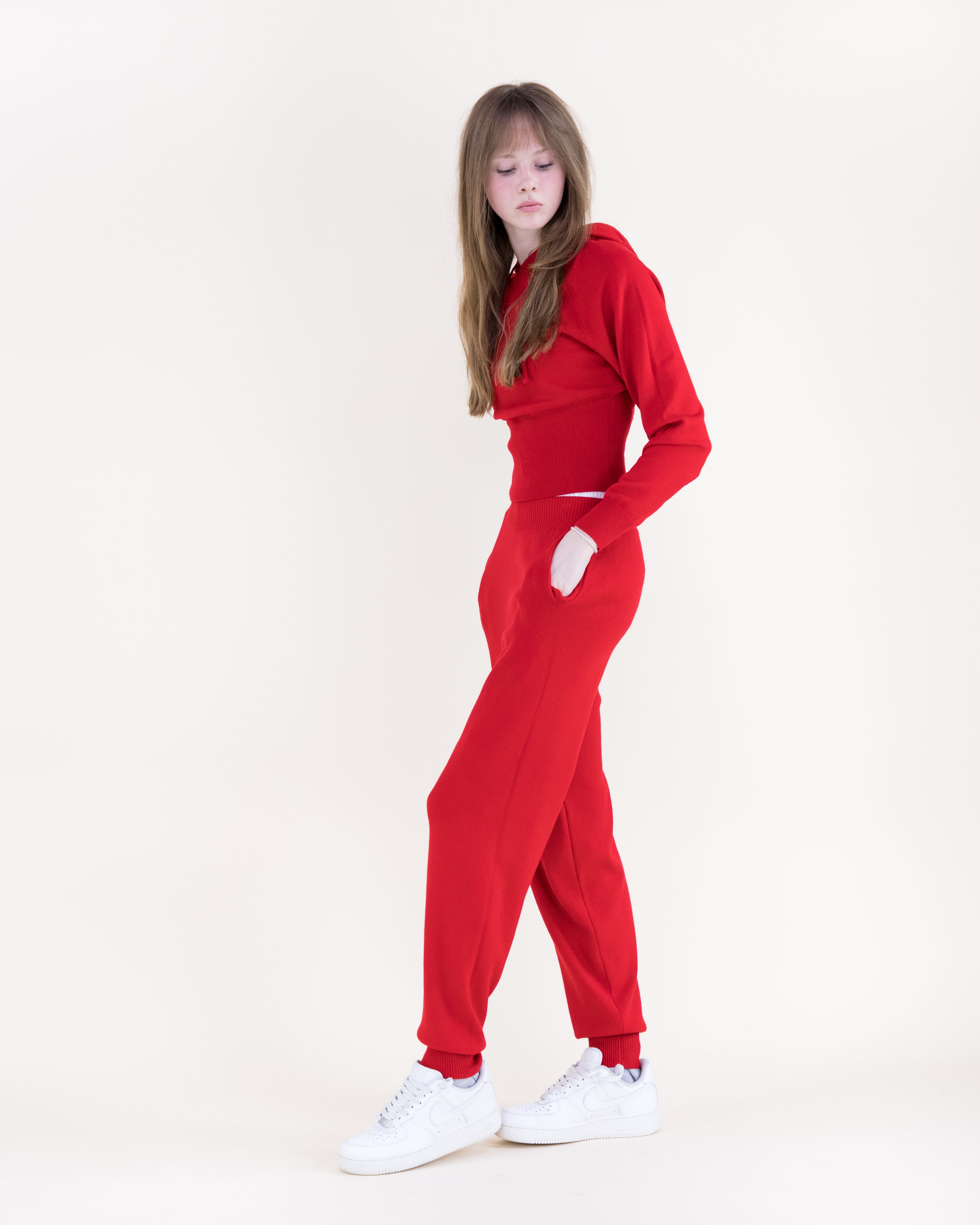 Soft Ribbed Waist Fitted Hoodie - RED (S/M, L/XL) (Pack of 6)