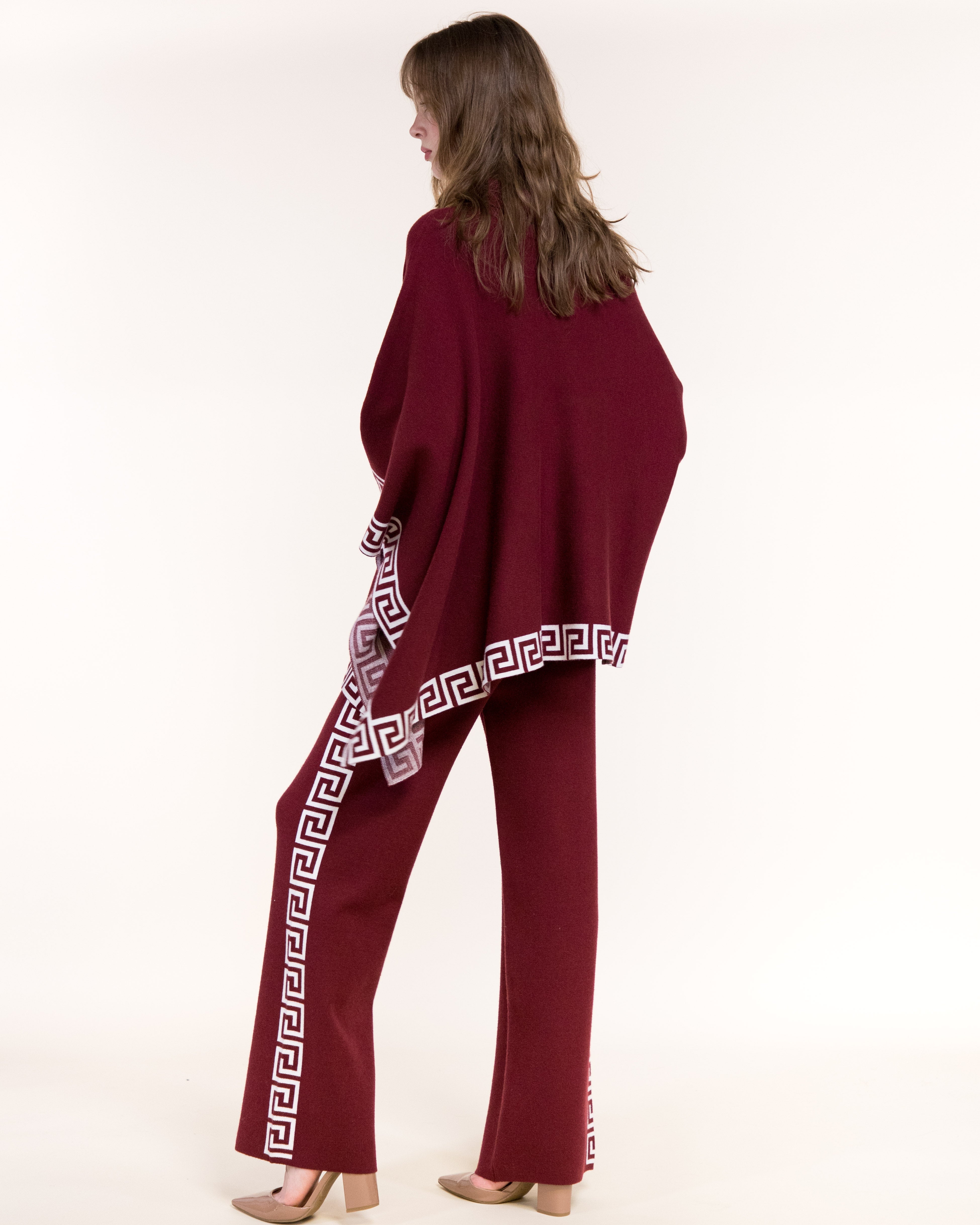 Greek Key Border Turtle Neck Poncho-BLACK (S/M, L/XL) (Pack of 6)