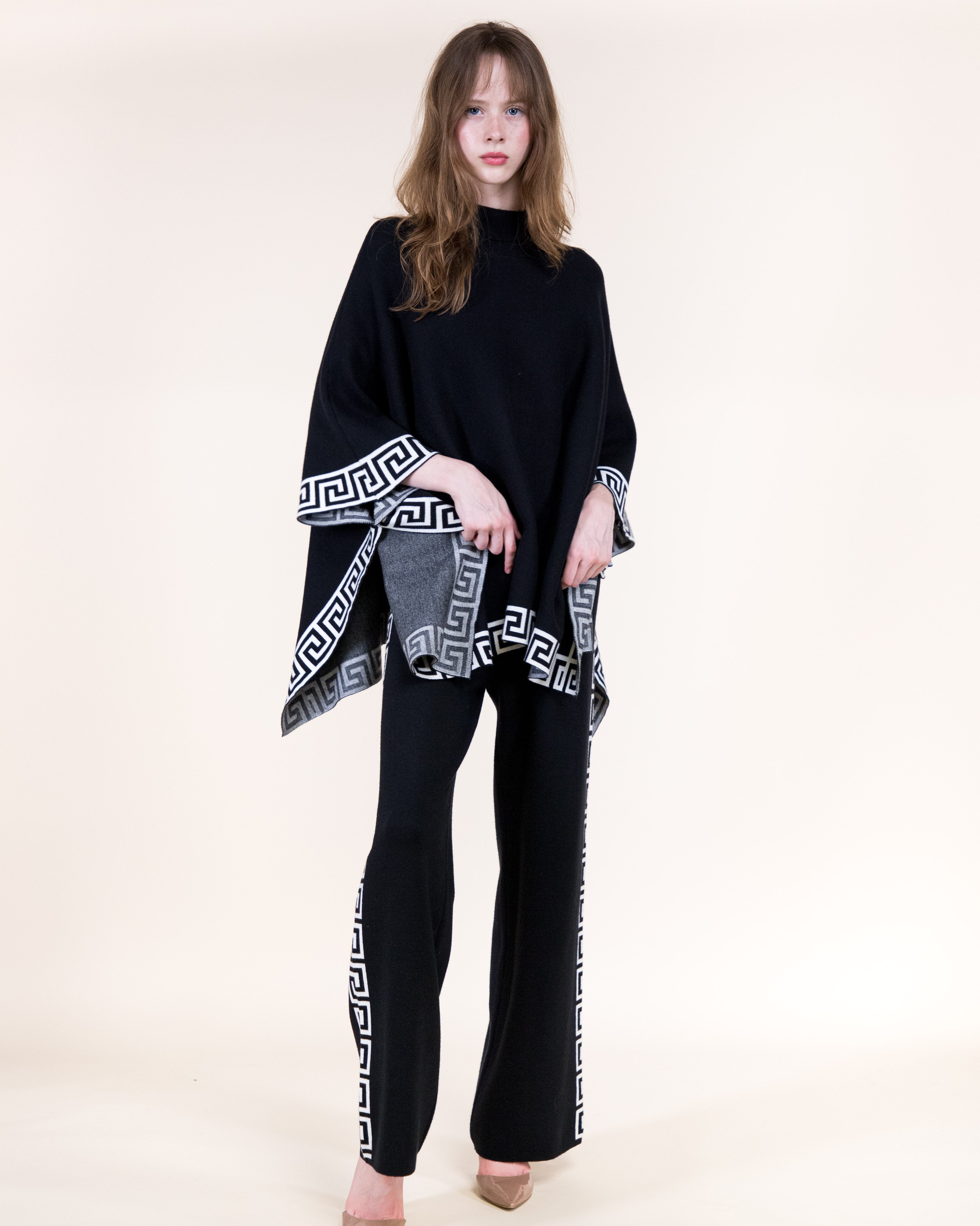 Greek Key Border High Waisted Wide Leg Pants-BLACK (S/M, L/XL) (Pack of 6)