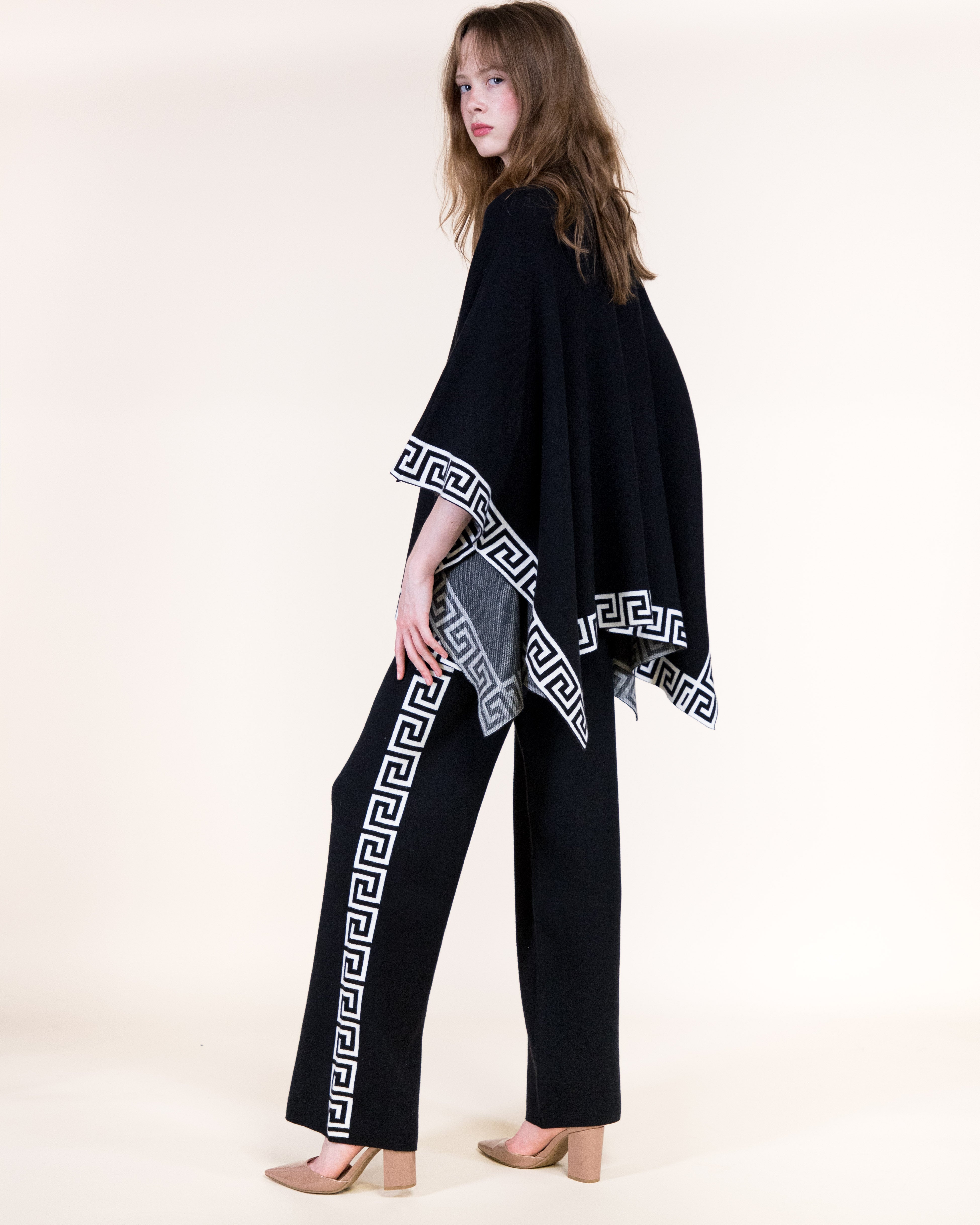 Greek Key Border High Waisted Wide Leg Pants-BLACK (S/M, L/XL) (Pack of 6)