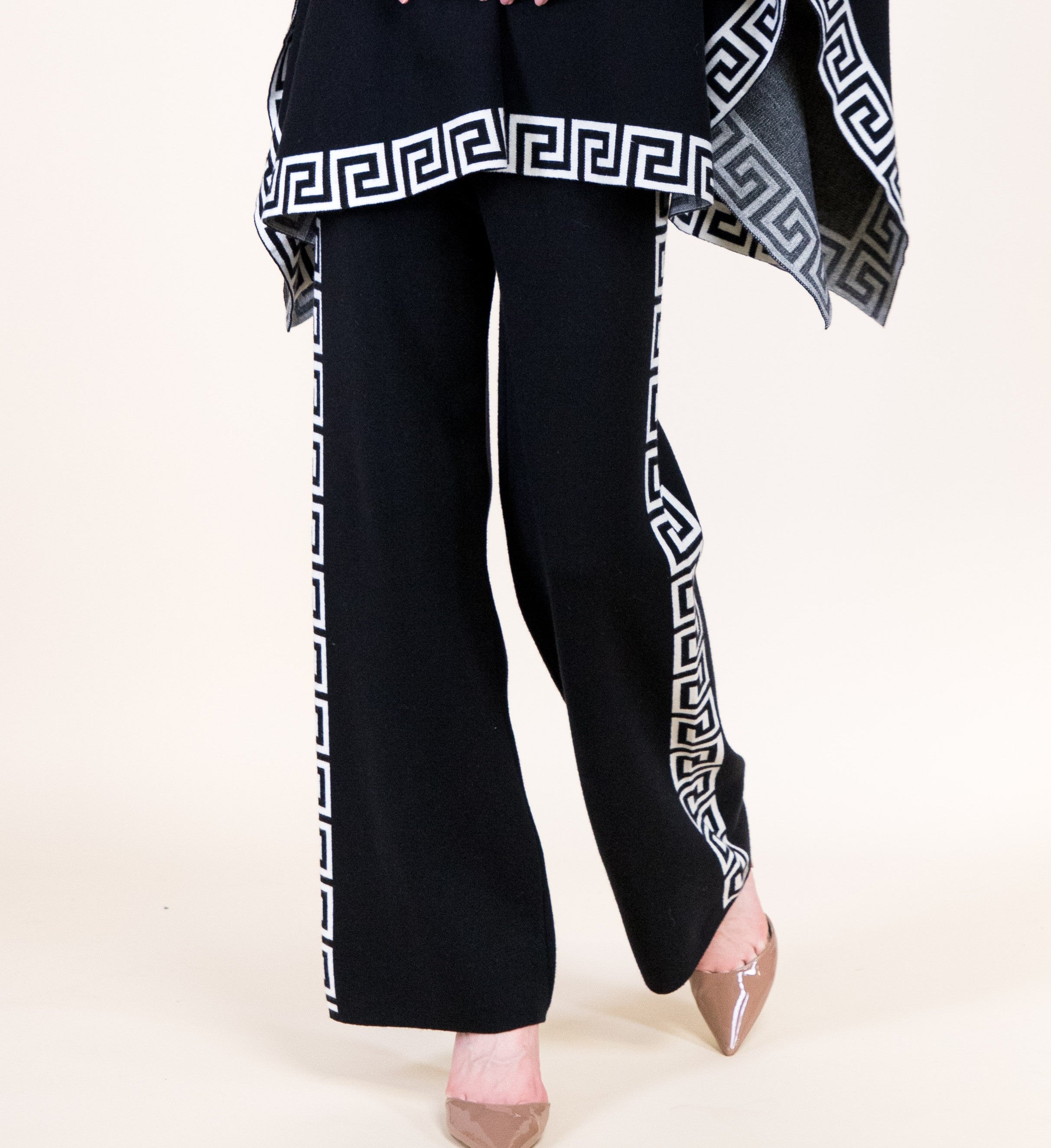 Greek Key Border High Waisted Wide Leg Pants-BLACK (S/M, L/XL) (Pack of 6)