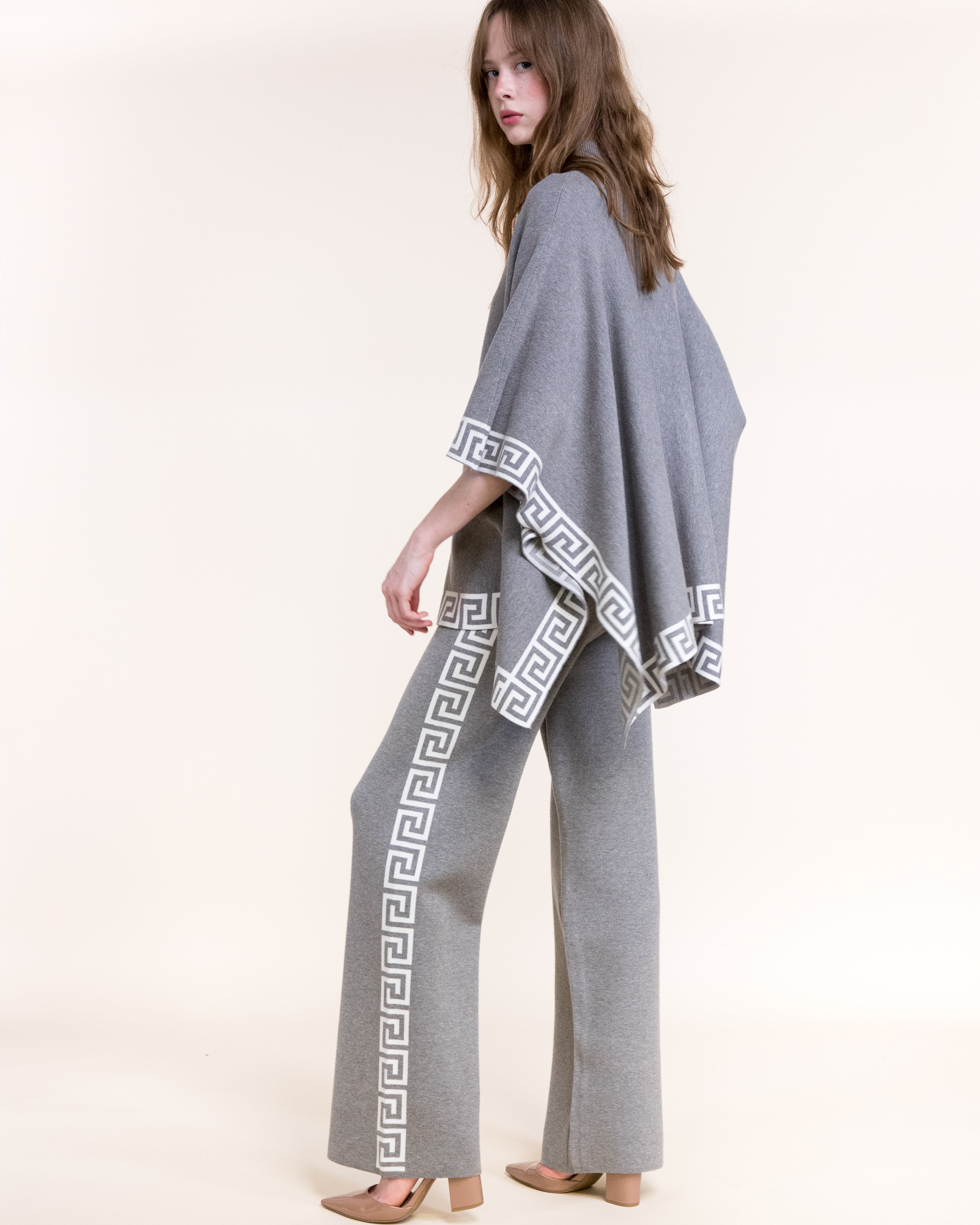 Greek Key Border High Waisted Wide Leg Pants-BLACK (S/M, L/XL) (Pack of 6)