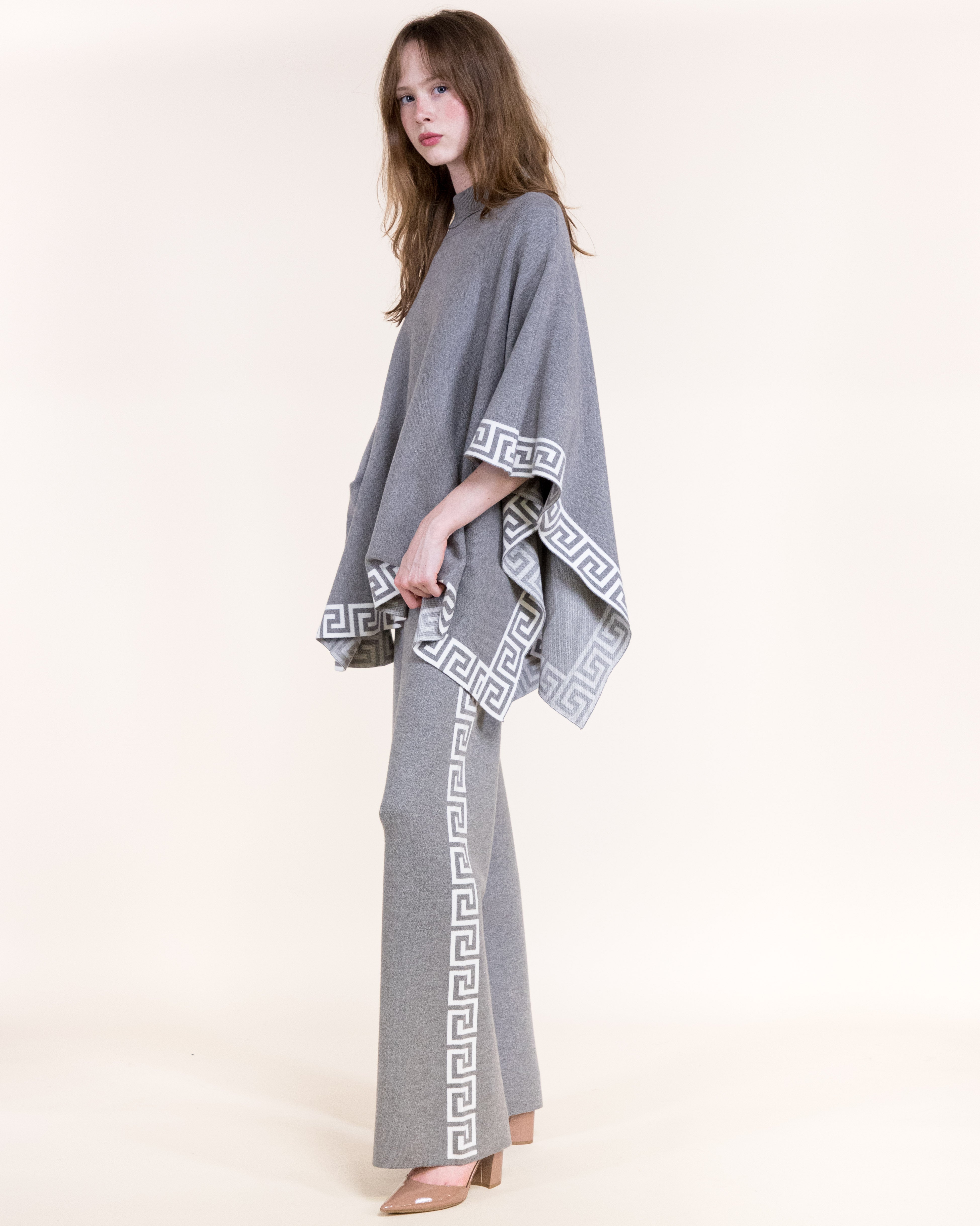 Greek Key Border Turtle Neck Poncho-BLACK (S/M, L/XL) (Pack of 6)