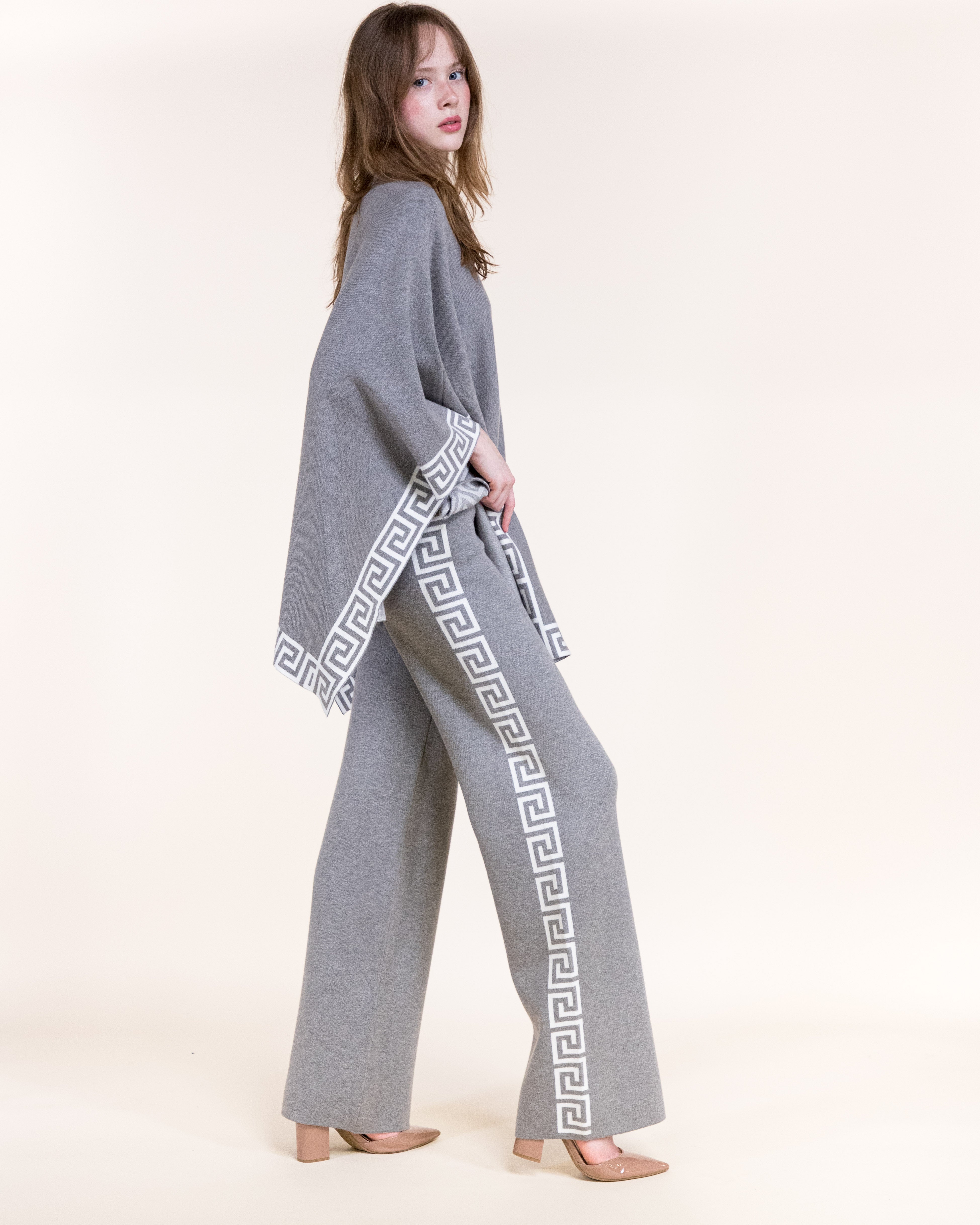 Greek Key Border High Waisted Wide Leg Pants-BLACK (S/M, L/XL) (Pack of 6)