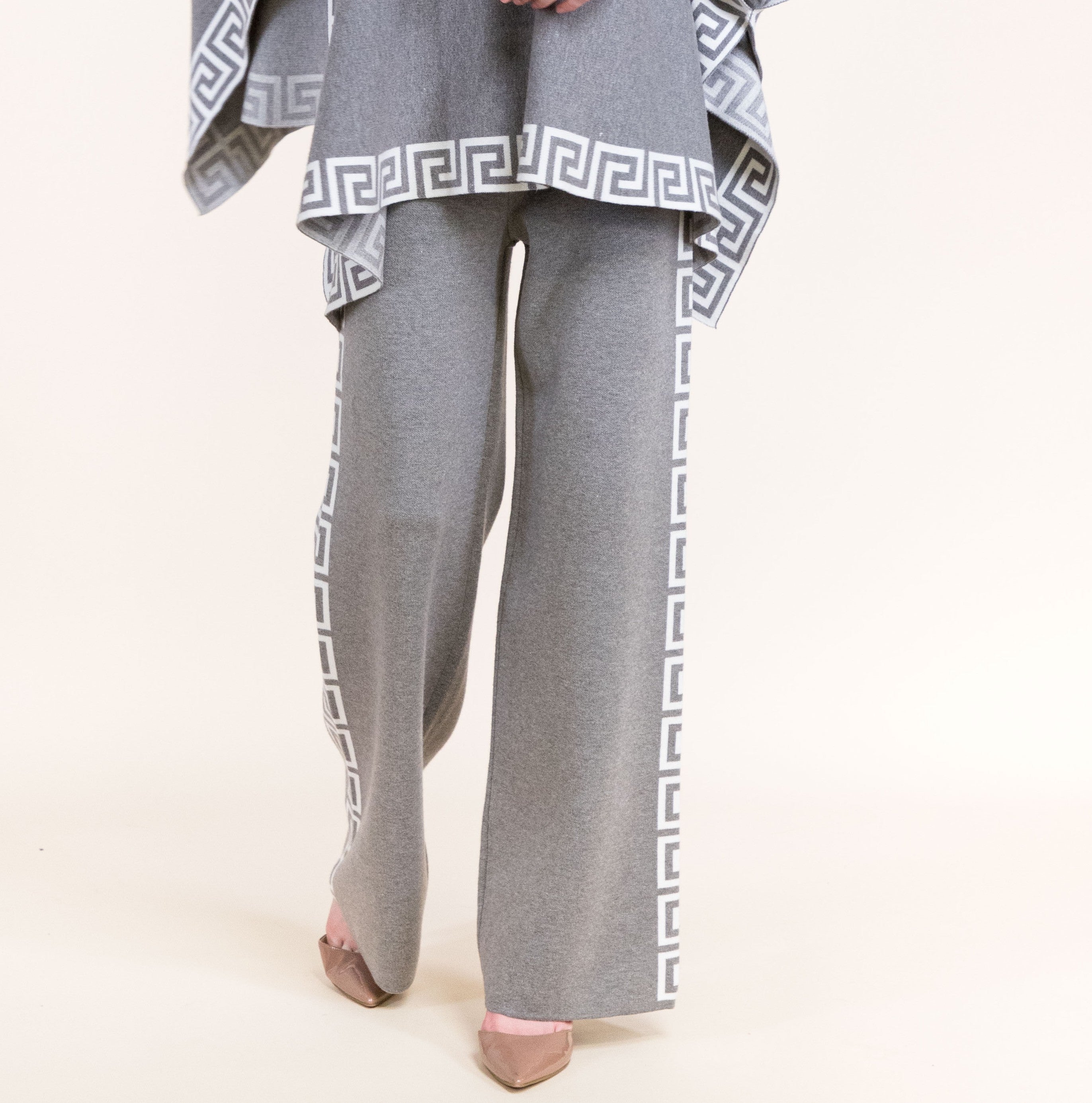 Greek Key Border High Waisted Wide Leg Pants-BLACK (S/M, L/XL) (Pack of 6)