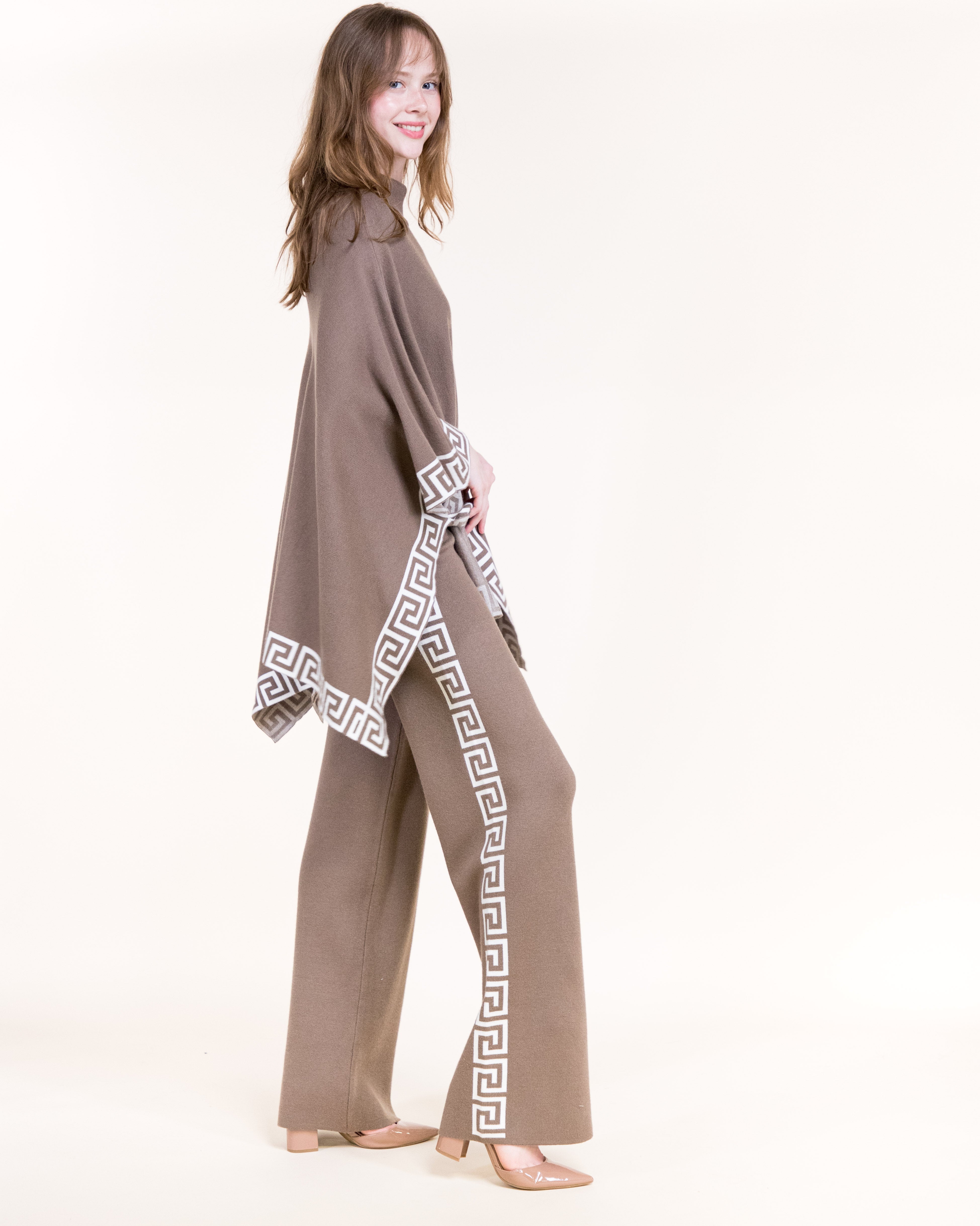 Greek Key Border Turtle Neck Poncho-BLACK (S/M, L/XL) (Pack of 6)