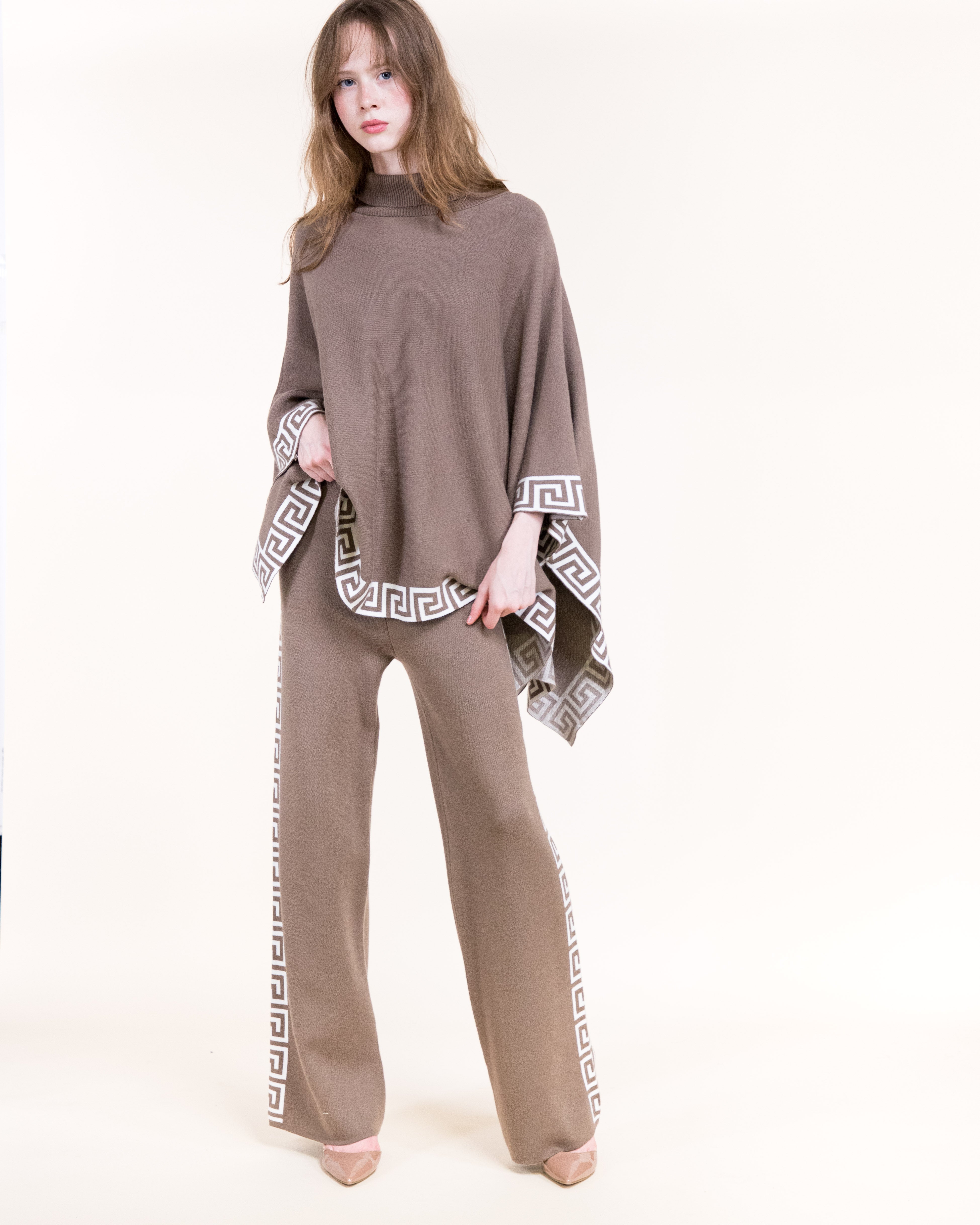 Greek Key Border High Waisted Wide Leg Pants-BLACK (S/M, L/XL) (Pack of 6)