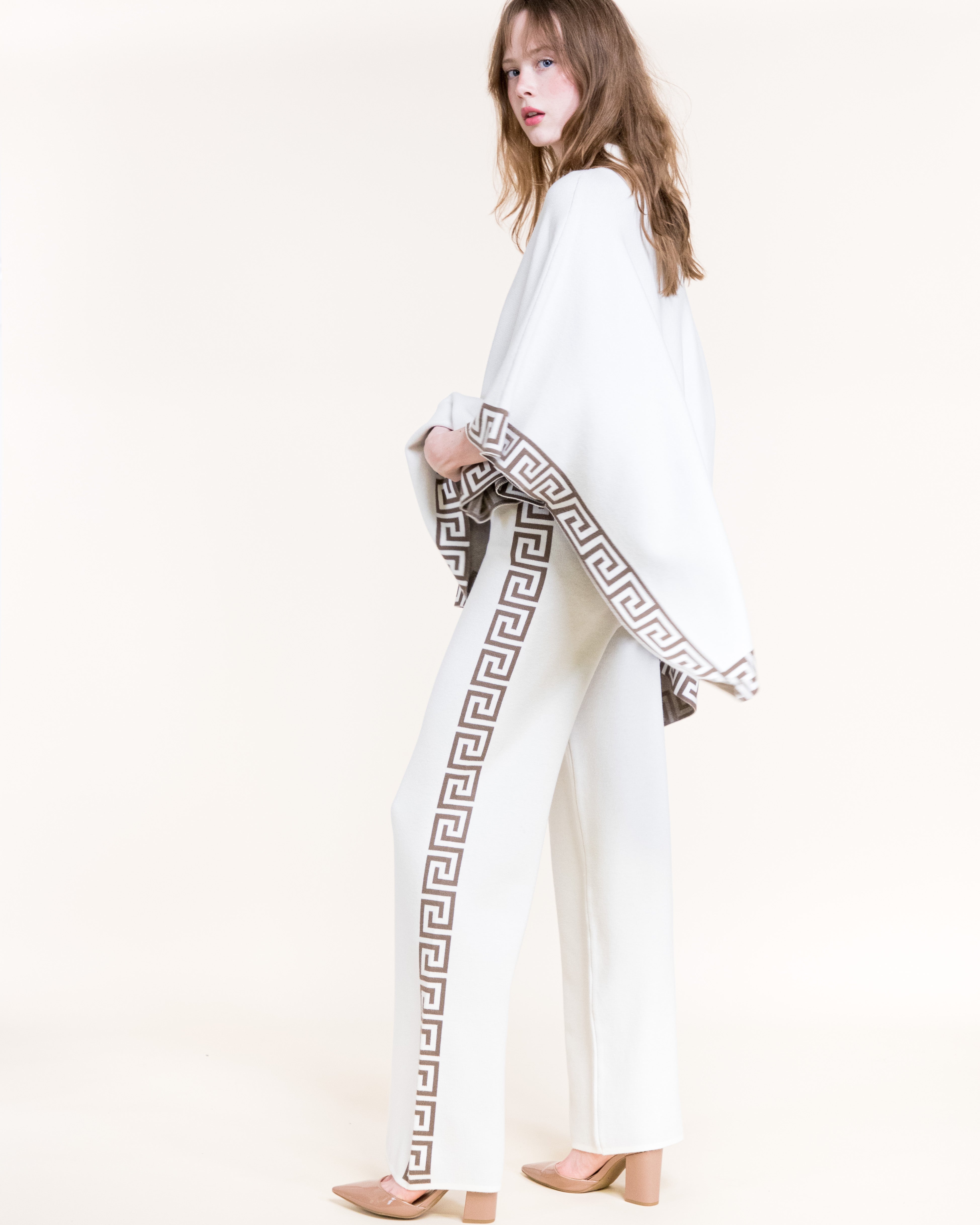 Greek Key Border High Waisted Wide Leg Pants-BLACK (S/M, L/XL) (Pack of 6)