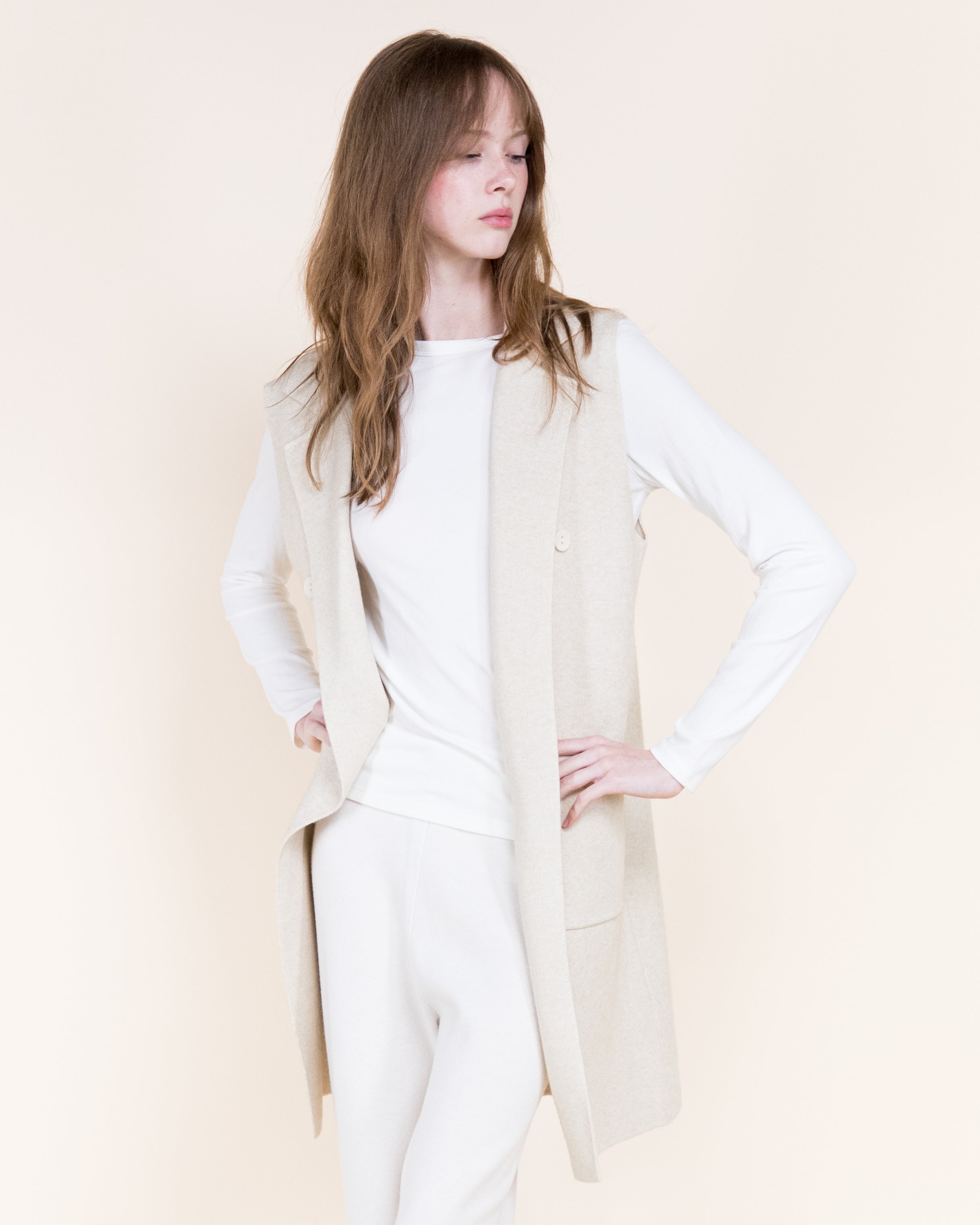 Tribeca Minimal Layering Front Buttons Knit Vest-BEIGE (S/M, L/XL) (Pack of 6)