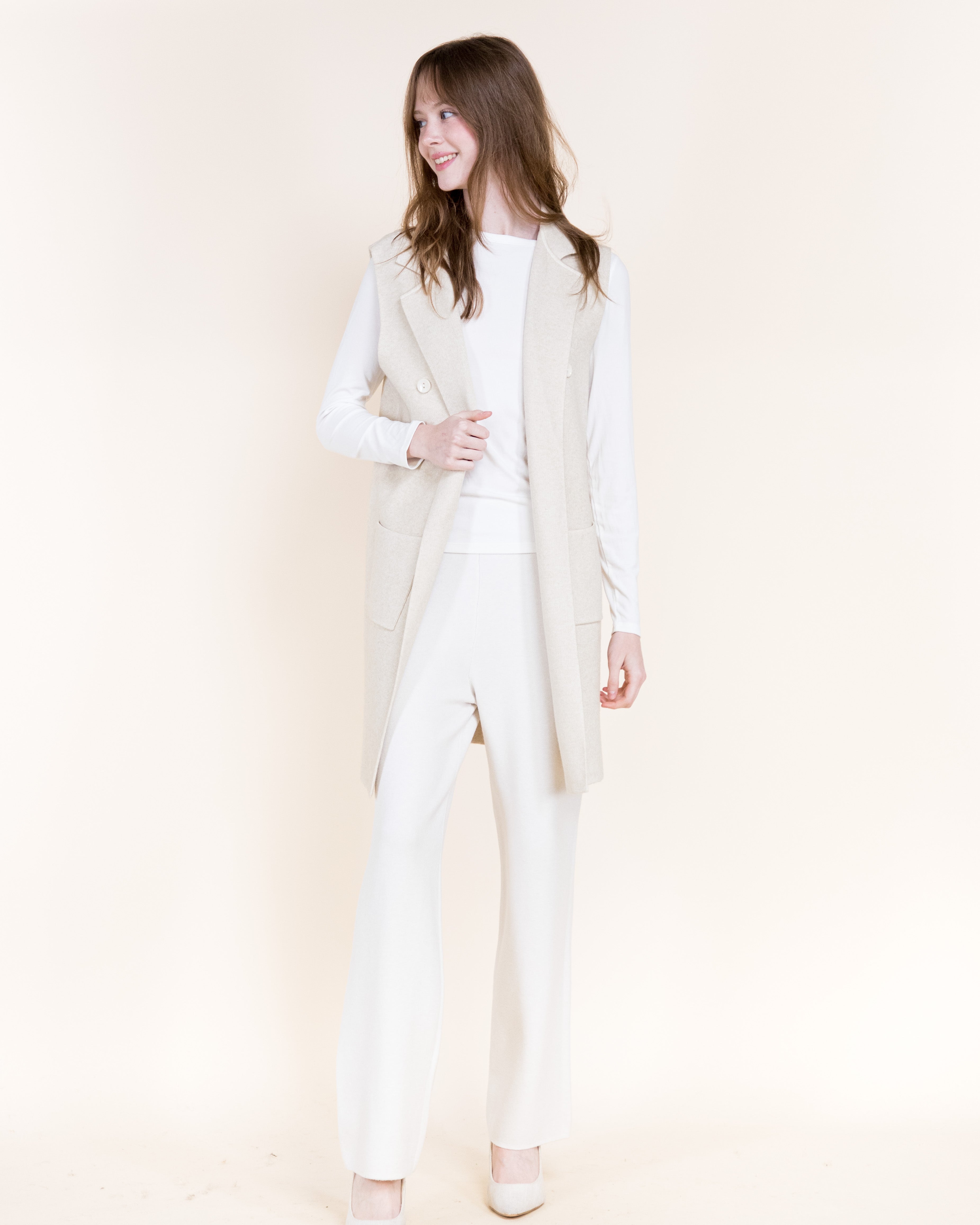 Tribeca Minimal Layering Front Buttons Knit Vest-BEIGE (S/M, L/XL) (Pack of 6)