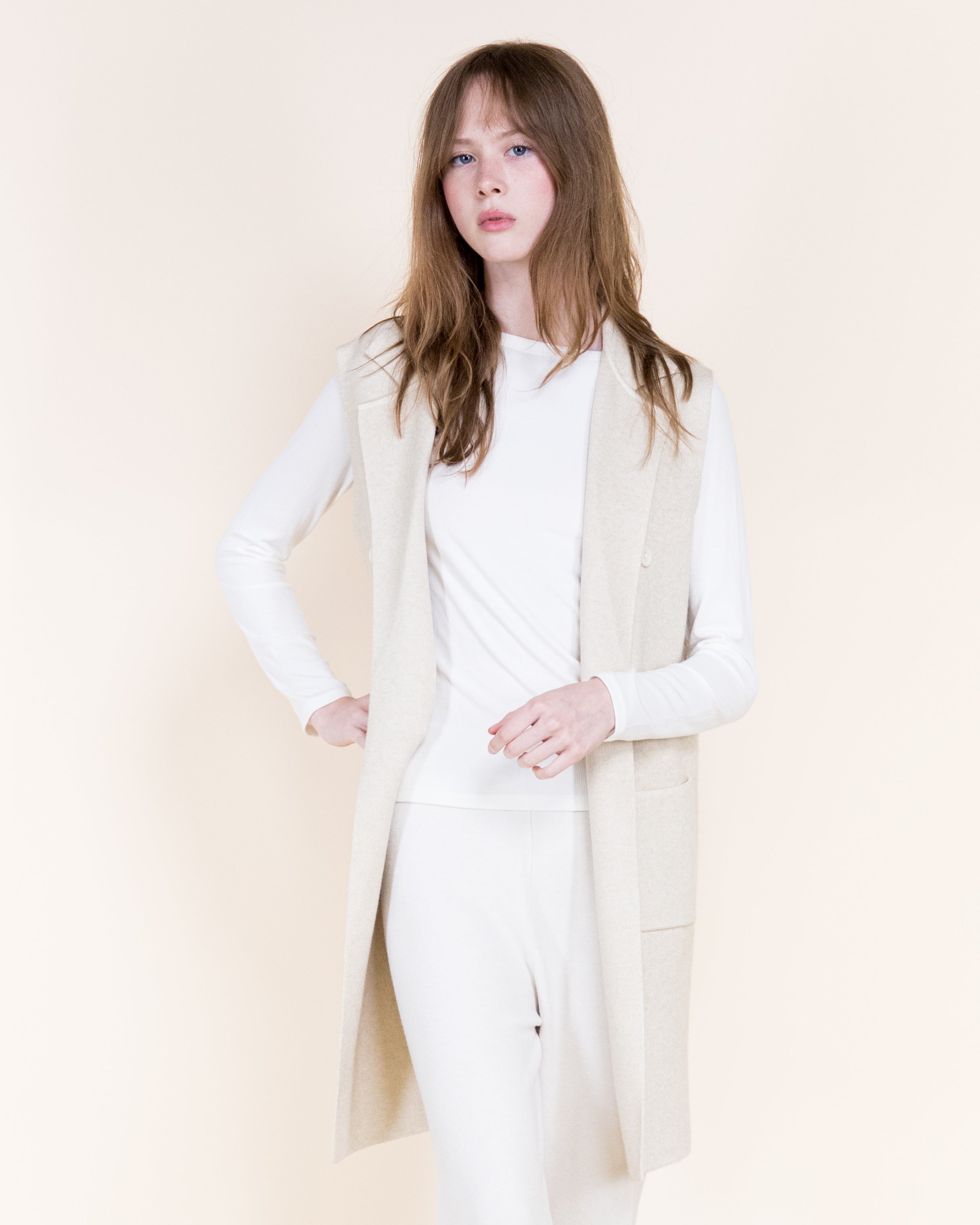 Tribeca Minimal Layering Front Buttons Knit Vest-BEIGE (S/M, L/XL) (Pack of 6)