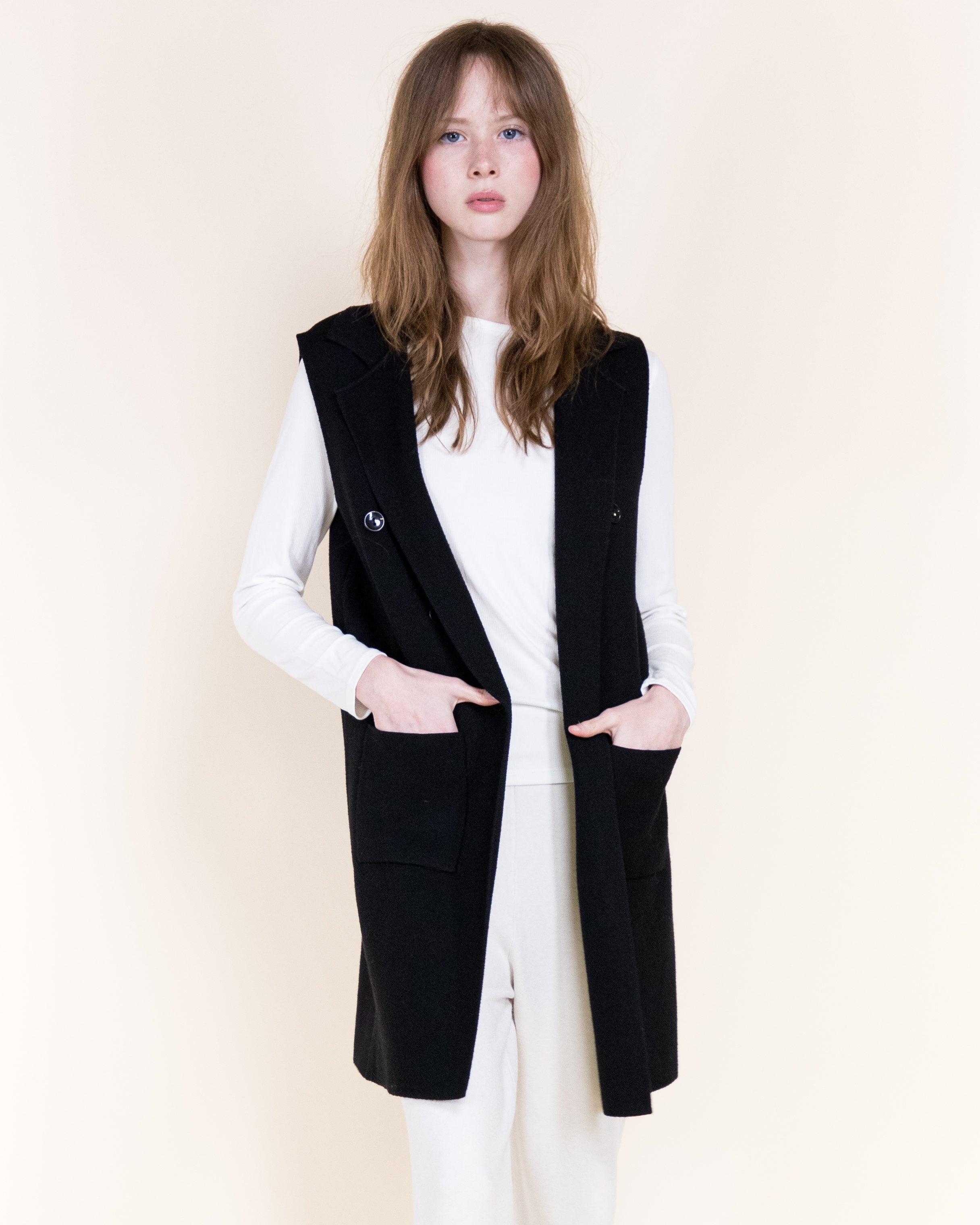 Tribeca Minimal Layering Front Buttons Knit Vest-BEIGE (S/M, L/XL) (Pack of 6)
