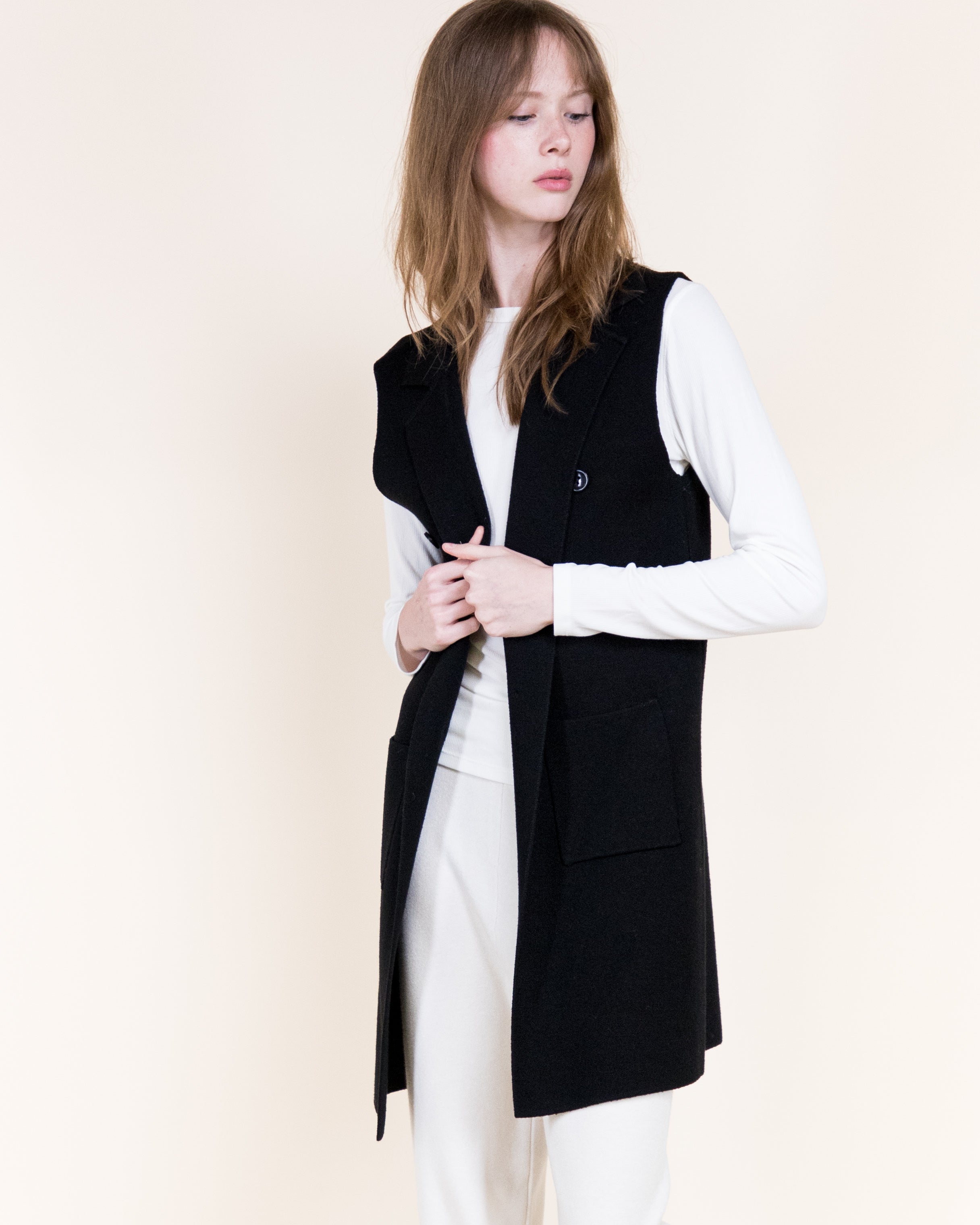 Tribeca Minimal Layering Front Buttons Knit Vest-BEIGE (S/M, L/XL) (Pack of 6)