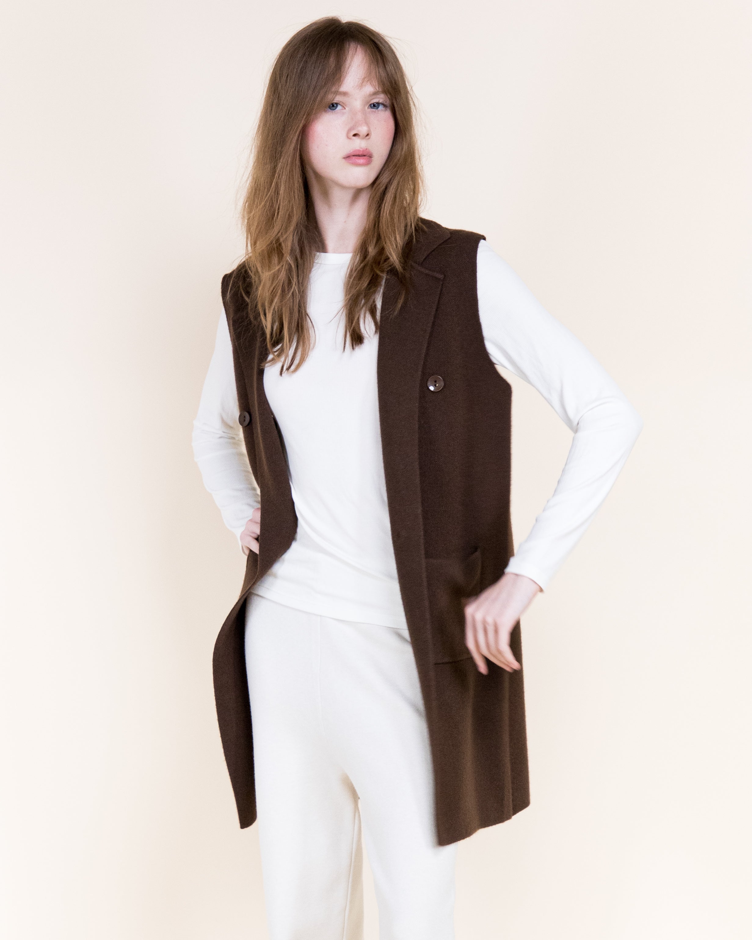 Tribeca Minimal Layering Front Buttons Knit Vest-BEIGE (S/M, L/XL) (Pack of 6)