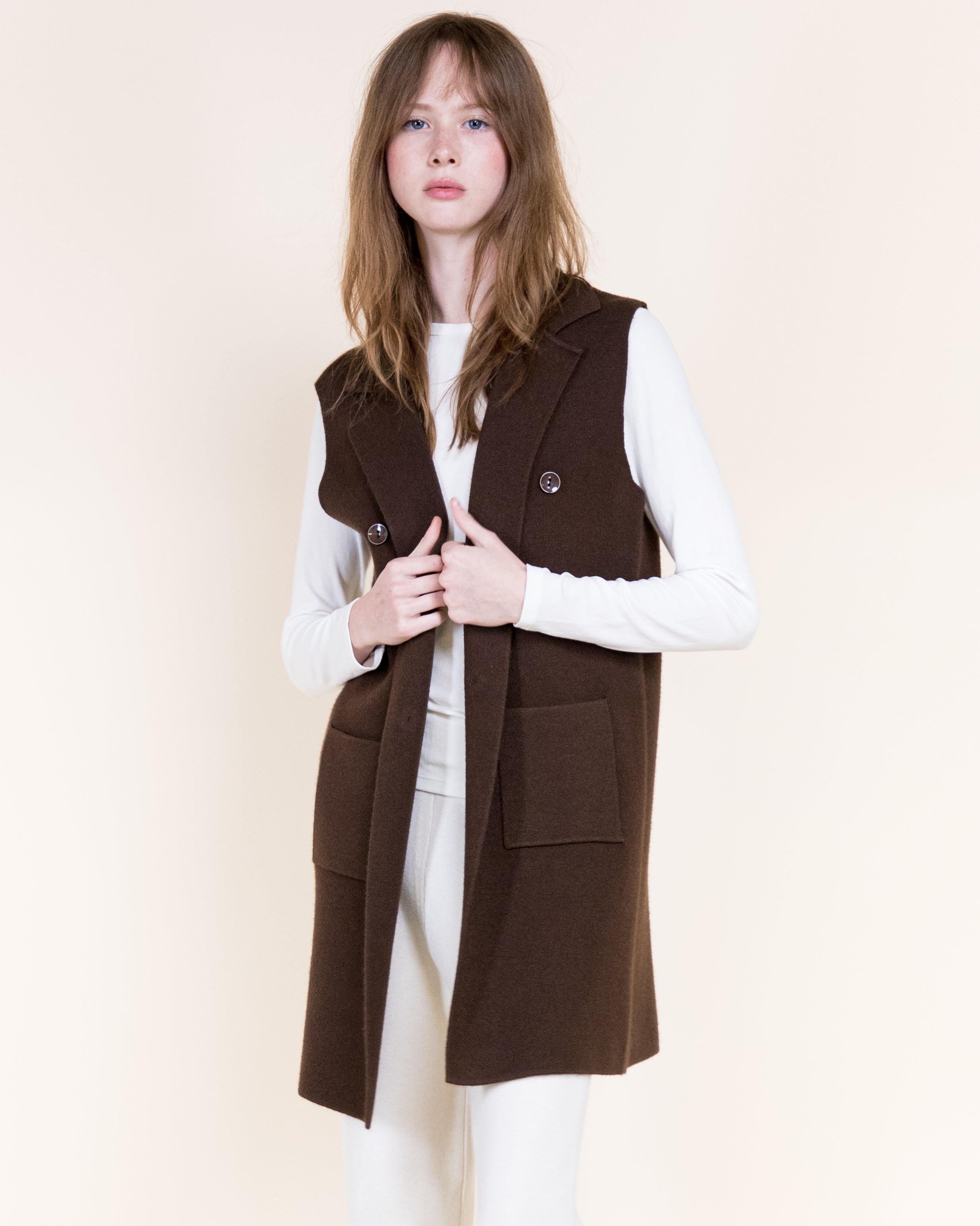 Tribeca Minimal Layering Front Buttons Knit Vest-BEIGE (S/M, L/XL) (Pack of 6)