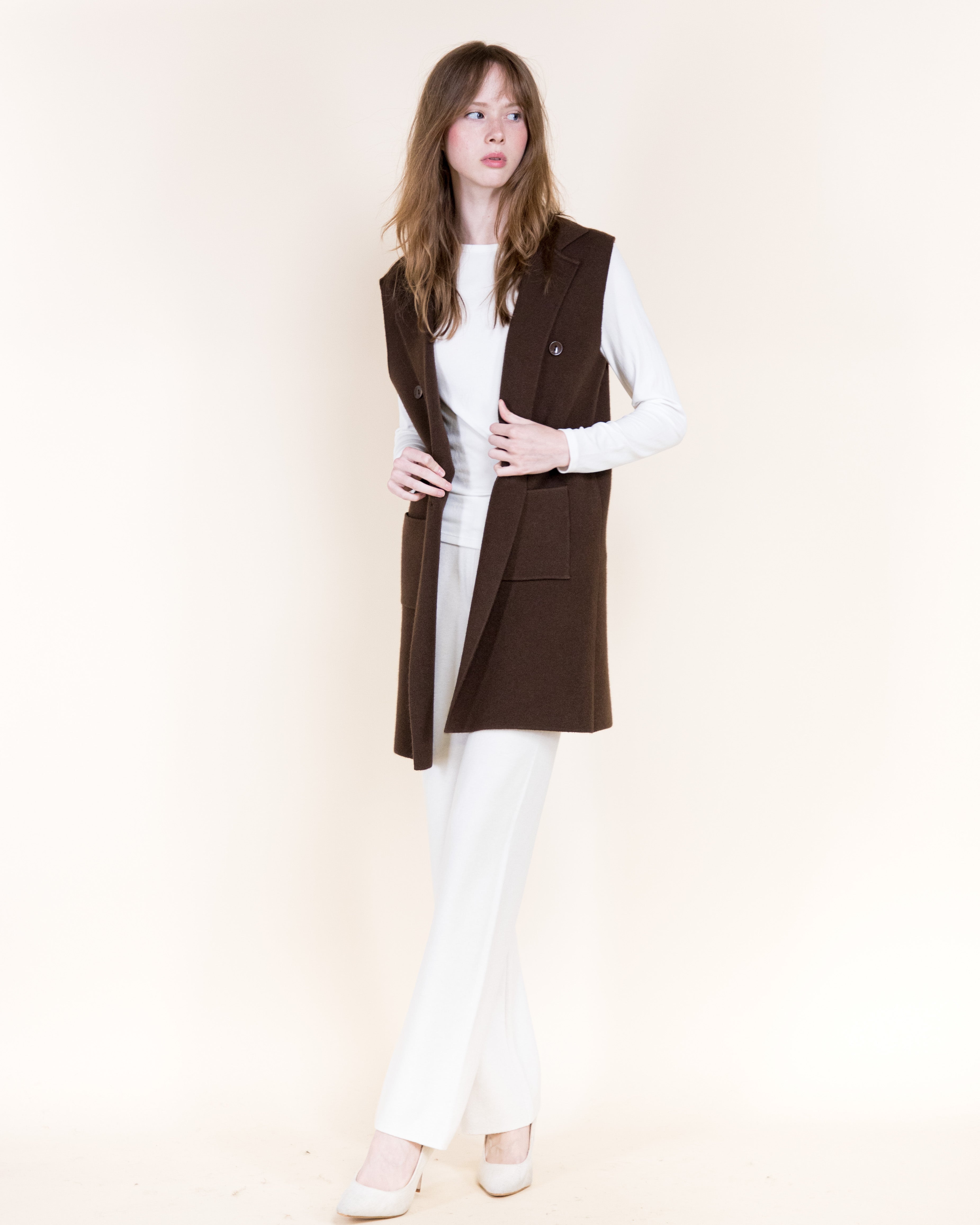 Tribeca Minimal Layering Front Buttons Knit Vest-BEIGE (S/M, L/XL) (Pack of 6)